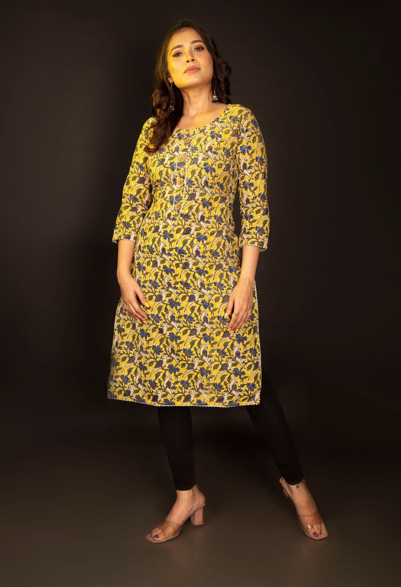PKK1838-Yellow Pure Kalamkari Cotton Kurta