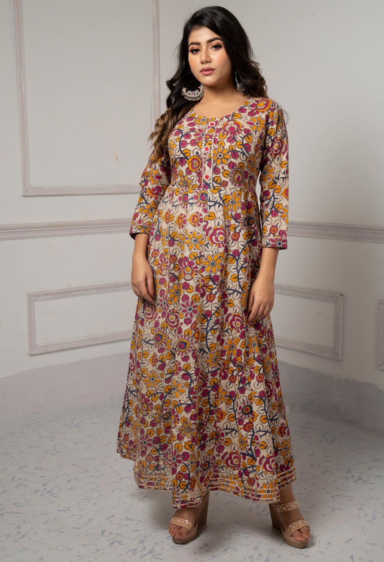 Grey Pure Kalamkari Cotton Long Kurta-PKK1841