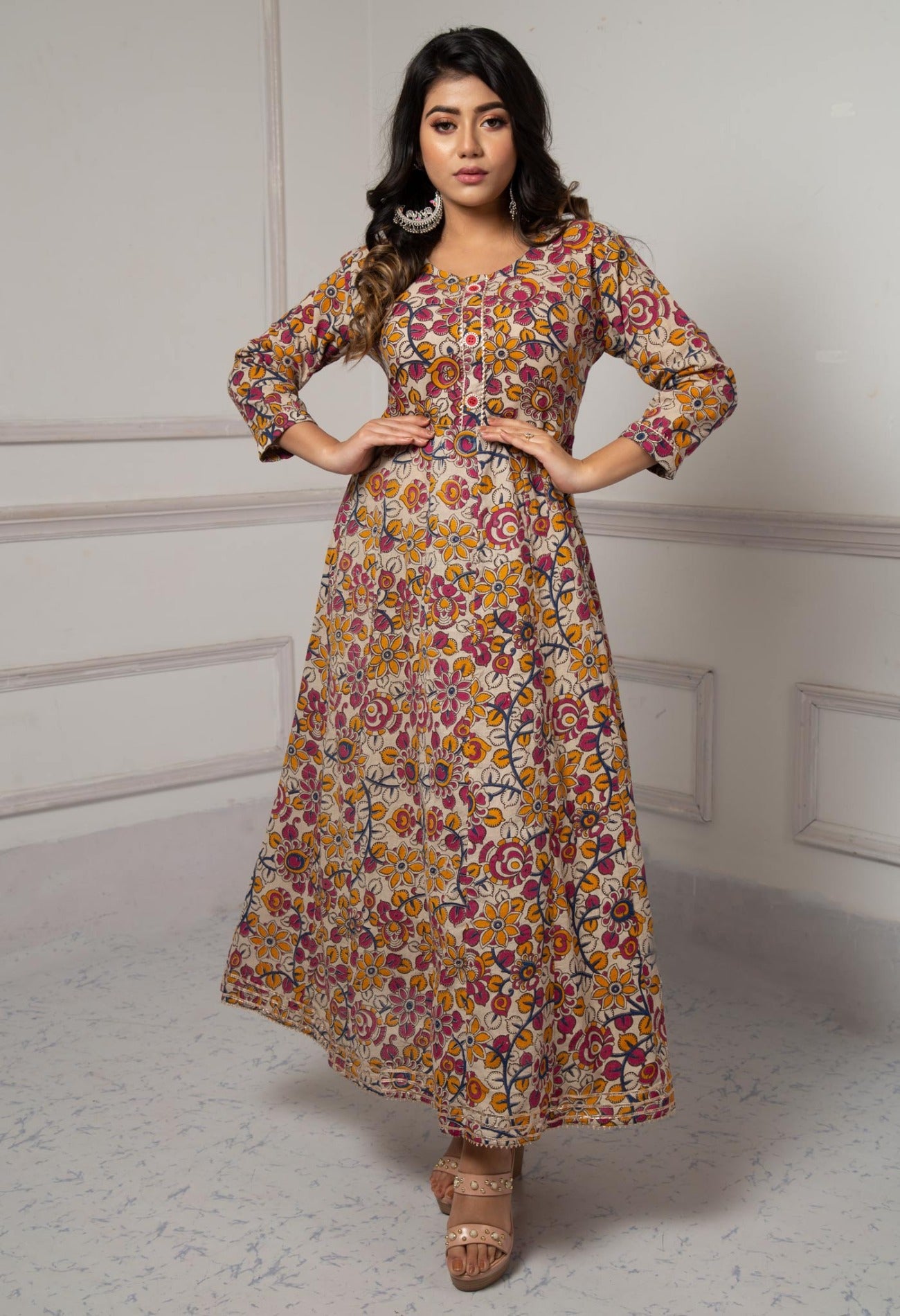 Grey Pure Kalamkari Cotton Long Kurta-PKK1841