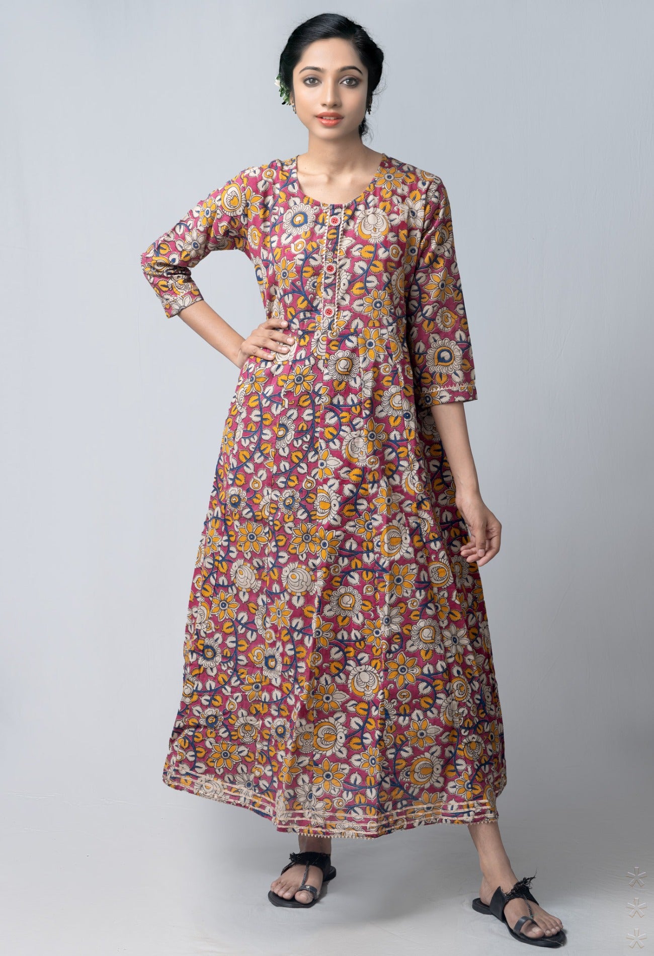 Pink Pure Kalamkari Cotton Long Kurta-PKK1842