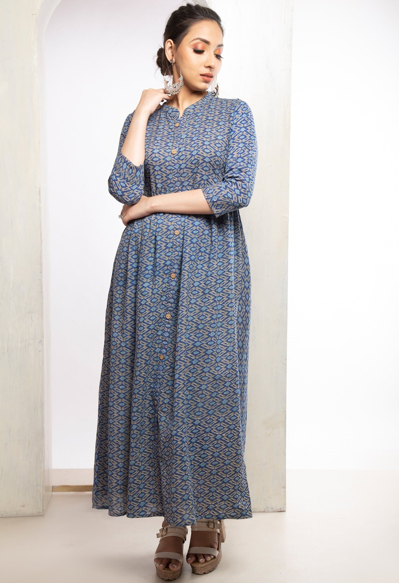 Multi Pure Ikat Cotton Long Kurta-PKK1849