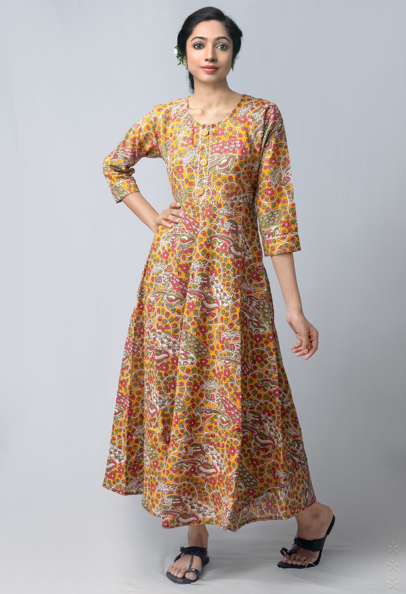 Orange Pure Kalamkari Cotton Long Kurta-PKK1852