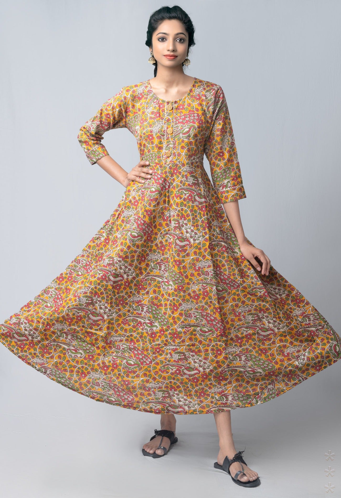 Orange Pure Kalamkari Cotton Long Kurta-PKK1852