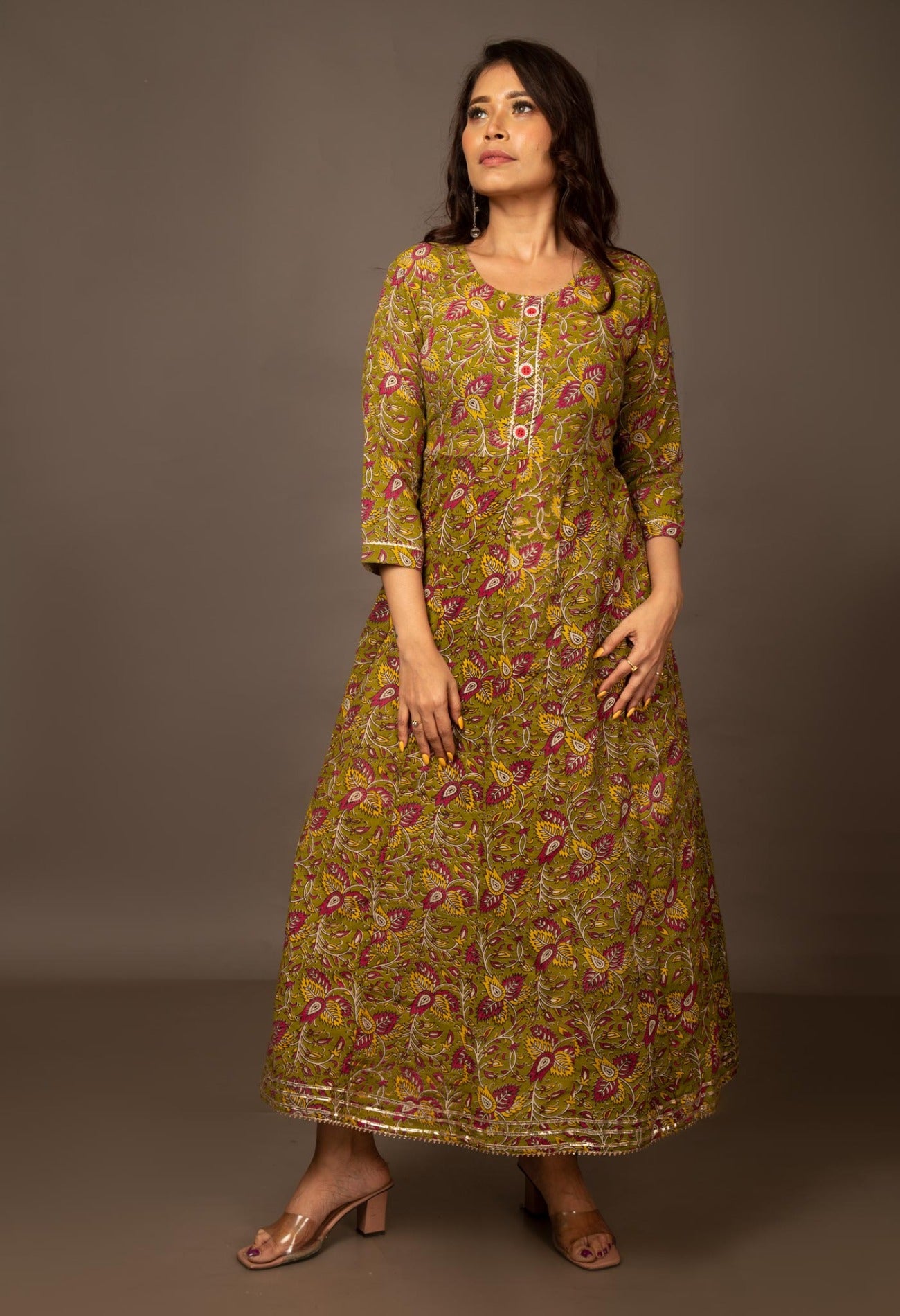 Green Pure Kalamkari Cotton Long Kurta-PKK1856