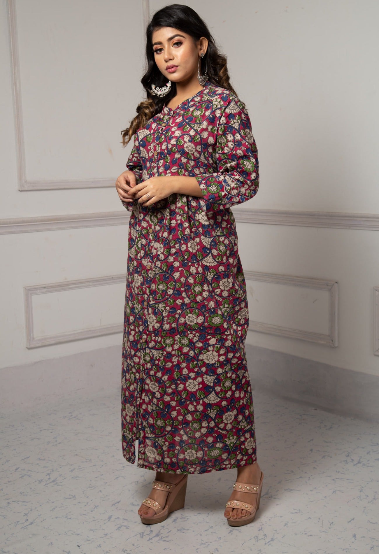 Pink Pure Kalamkari Cotton Long Kurta-PKK1859