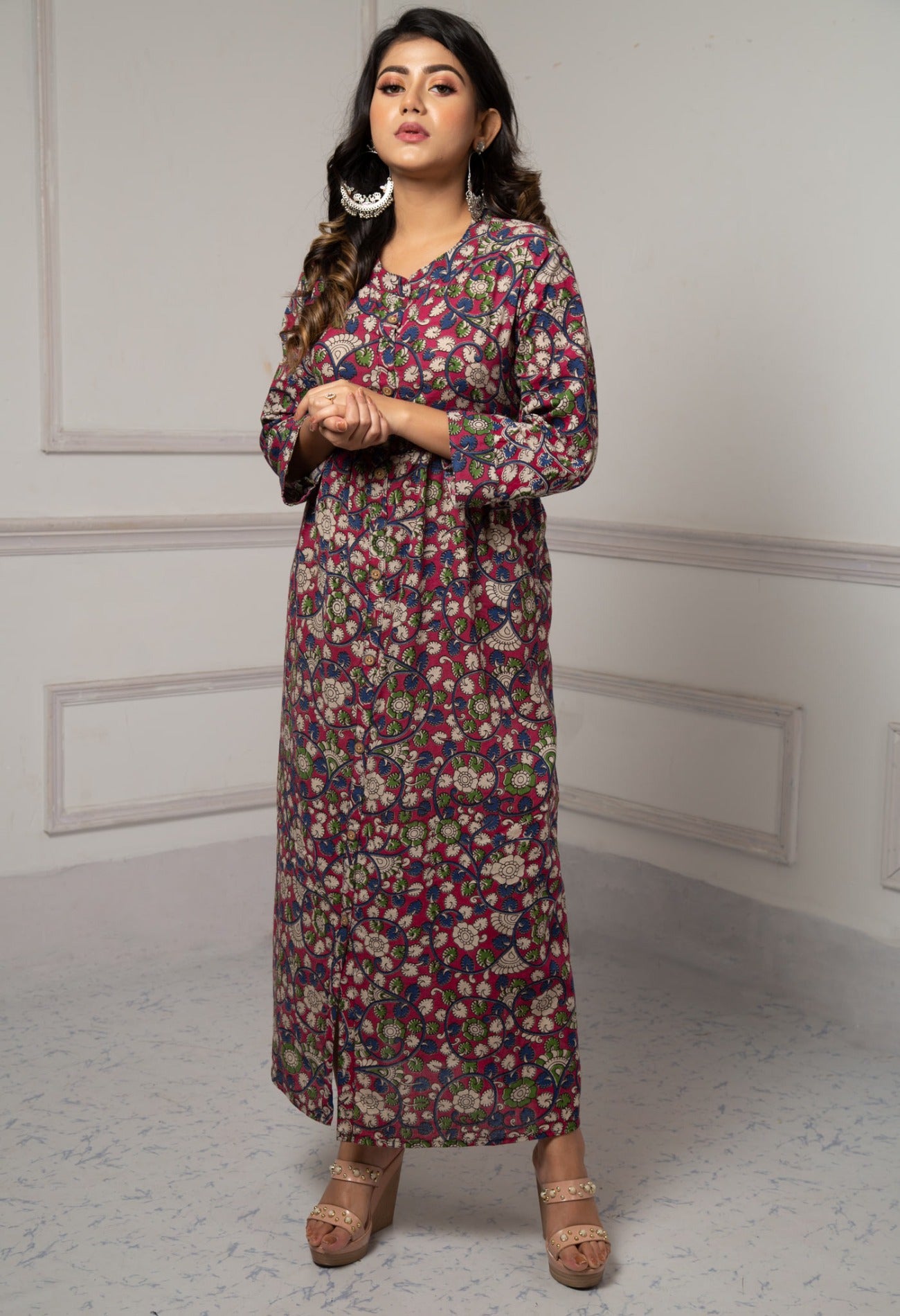Pink Pure Kalamkari Cotton Long Kurta-PKK1859