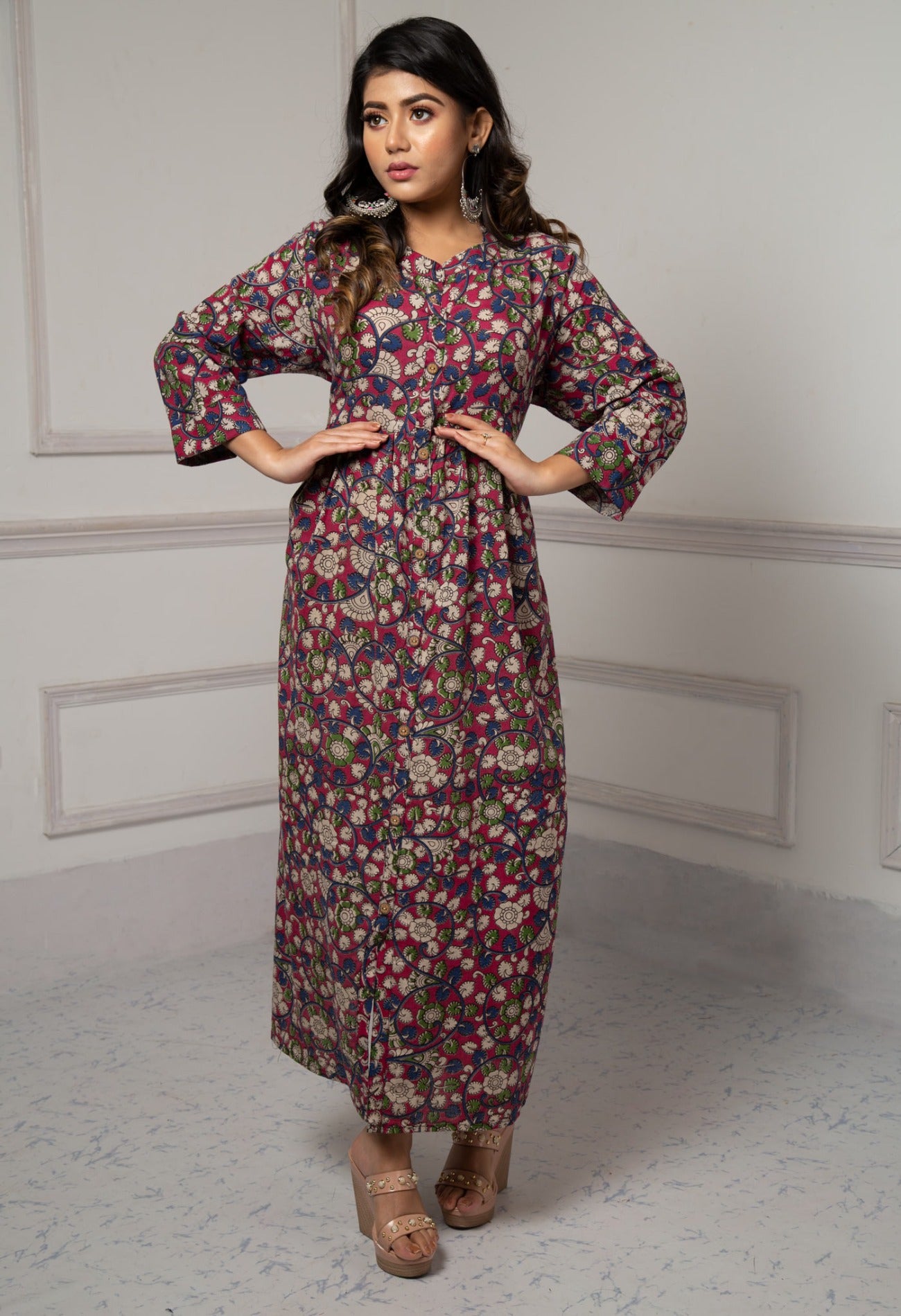 Pink Pure Kalamkari Cotton Long Kurta-PKK1859