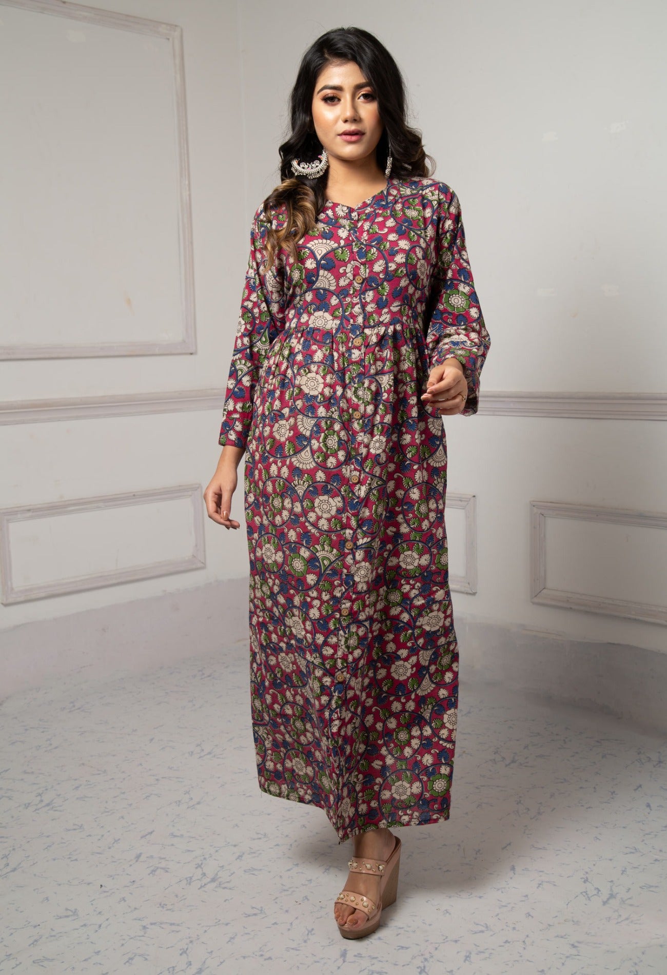 Pink Pure Kalamkari Cotton Long Kurta-PKK1859