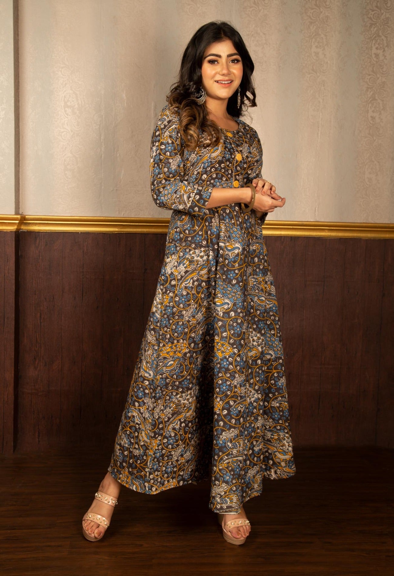 Black Pure Kalamkari Cotton Long Kurta-PKK1860