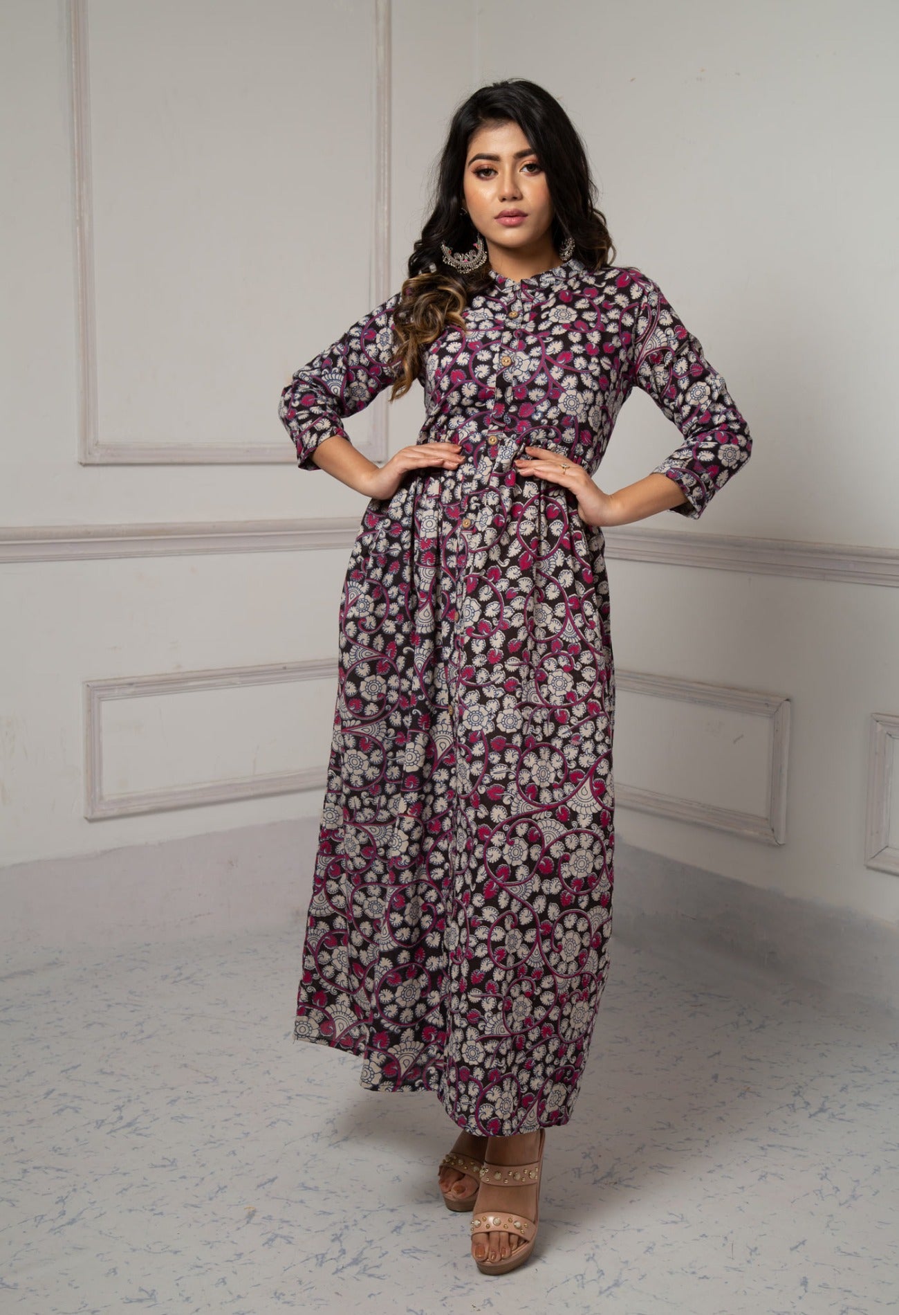 Black Pure Kalamkari Cotton Long Kurta-PKK1865