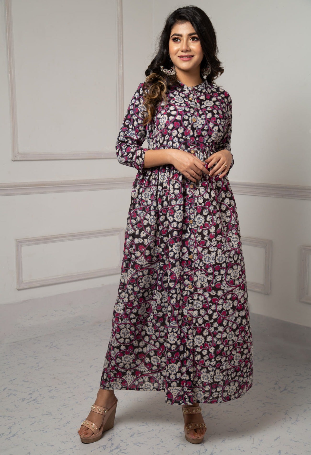 Black Pure Kalamkari Cotton Long Kurta-PKK1865