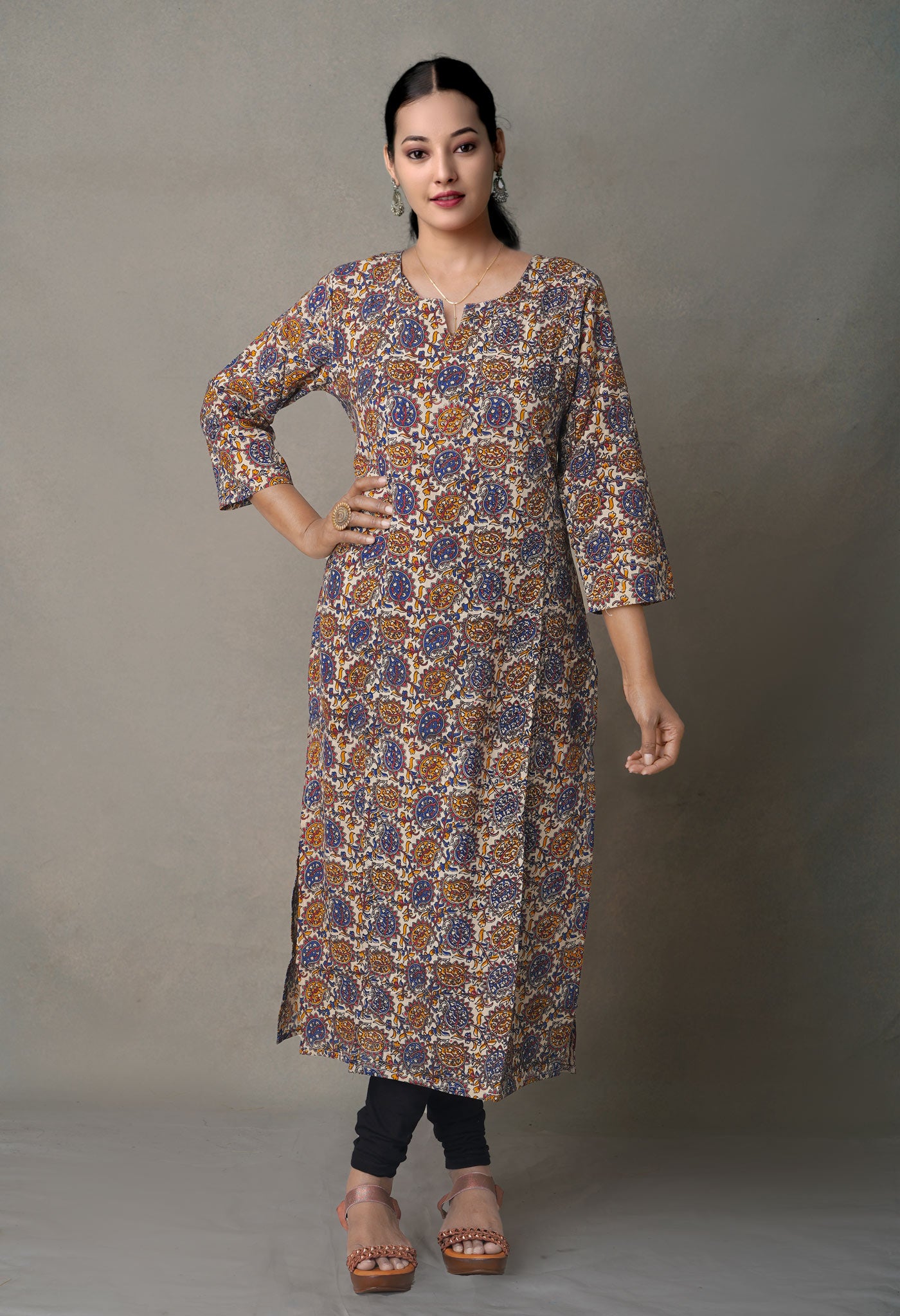Ivory Pure Kalamkari Floral Cotton Long Kurta-PKK1872
