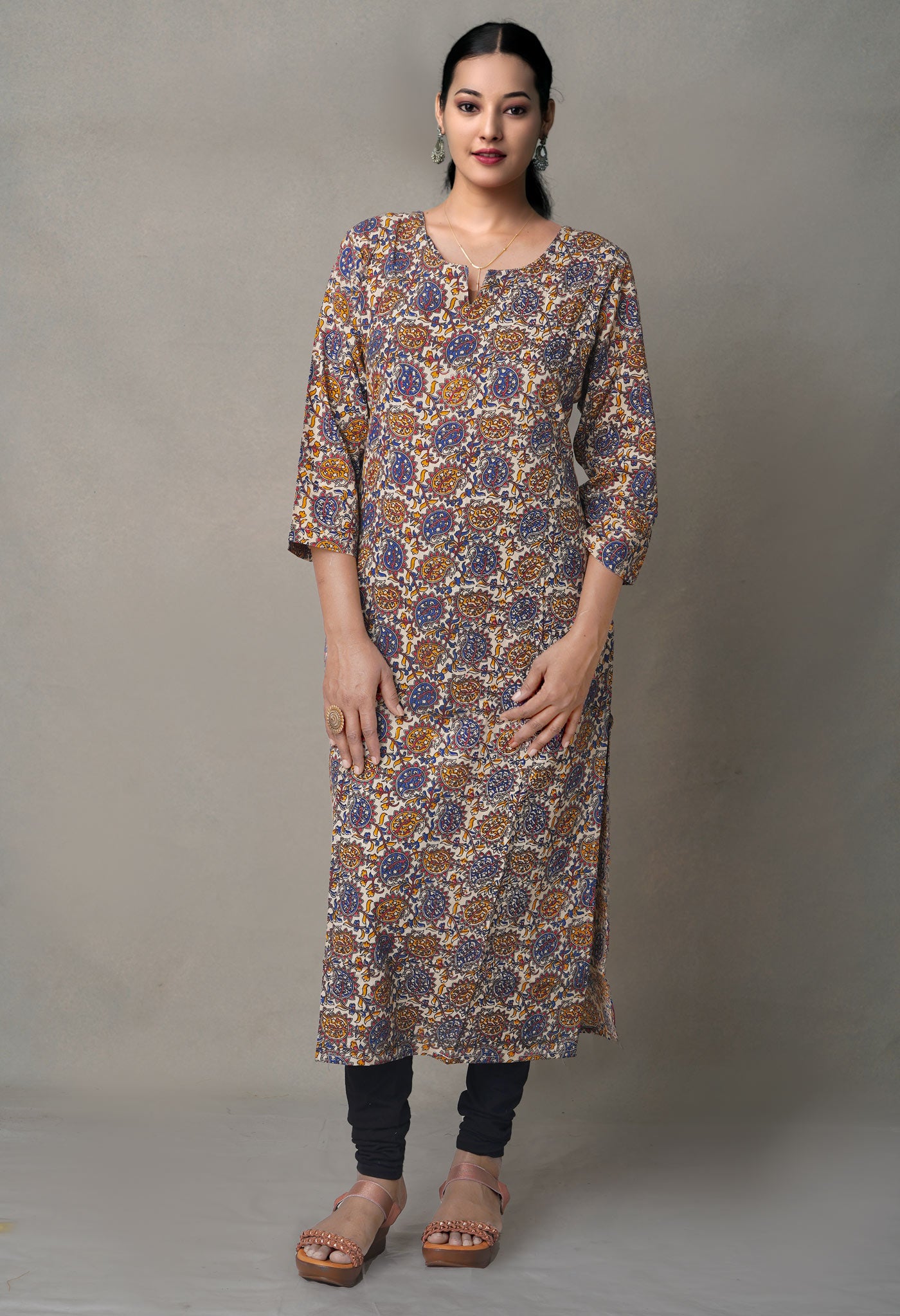 Ivory Pure Kalamkari Floral Cotton Long Kurta-PKK1872