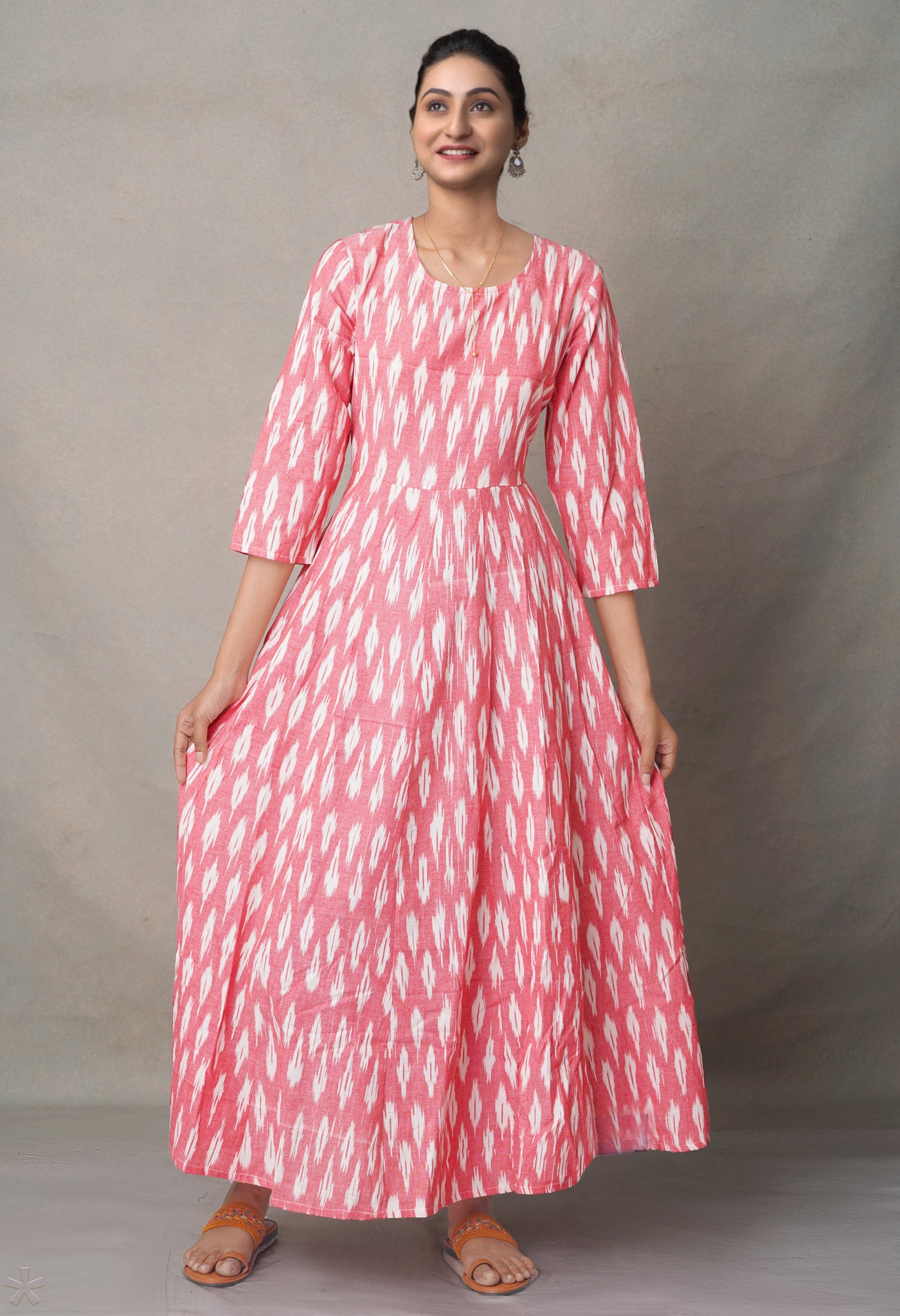 Pink Pure Ikat Cotton Long Kurta-PKK1888
