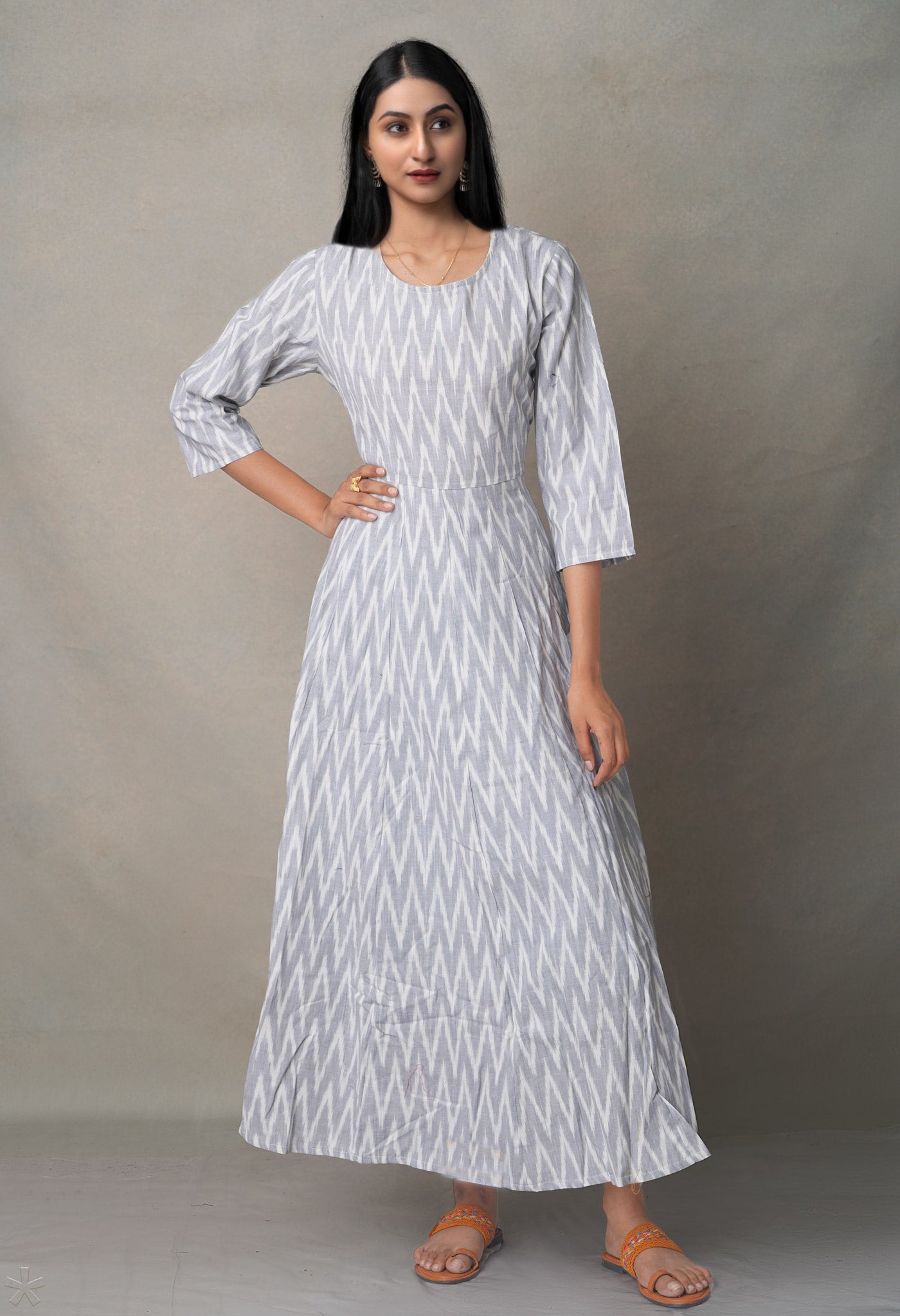 Grey Pure Ikat Cotton Long Kurta-PKK1897