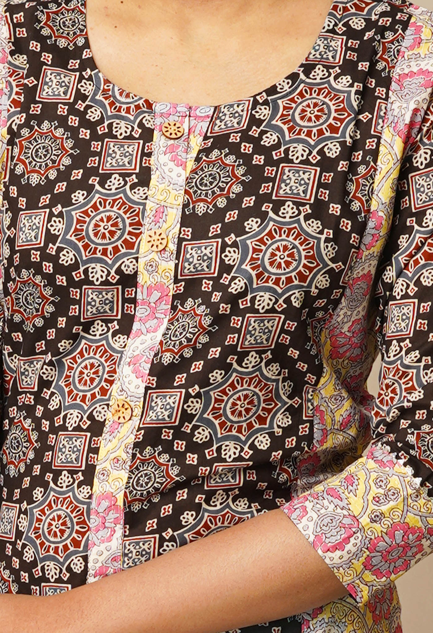 Black Pure Ajrakh Floral Cotton Kurta-PKK1904