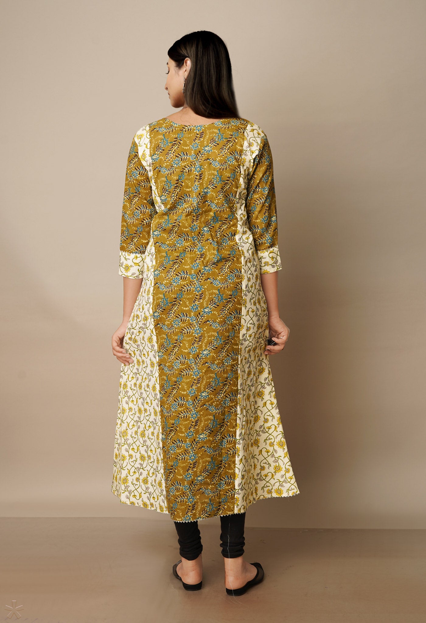 Olive Green Pure Ajrakh Floral Cotton Kurta-PKK1905