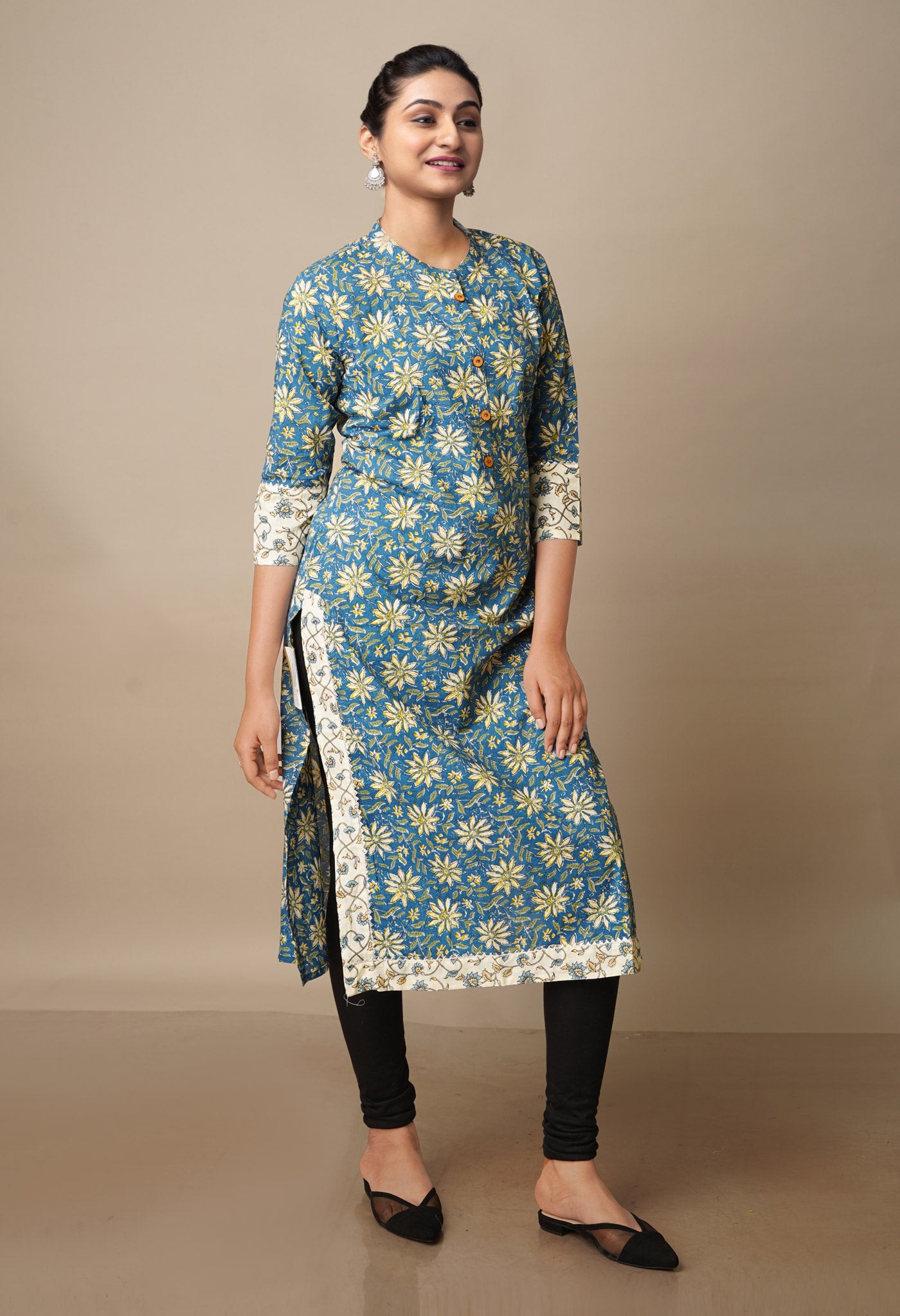 Deep Sea Blue Pure Ajrakh Floral Cotton Kurta-PKK1906