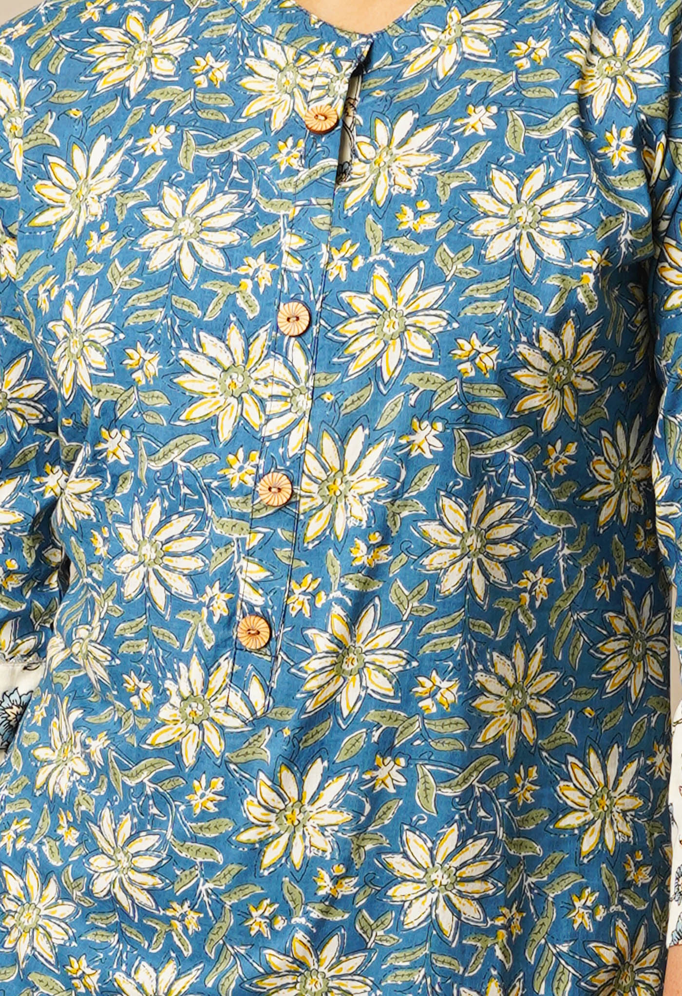 Deep Sea Blue Pure Ajrakh Floral Cotton Kurta-PKK1906