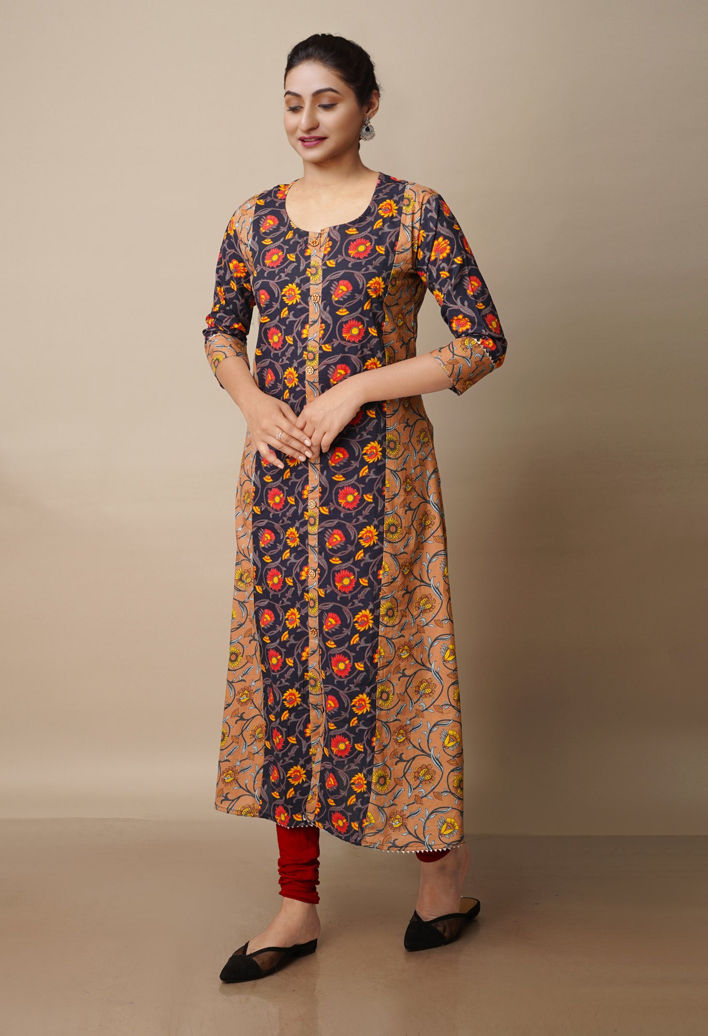 Dark Navy Blue Pure Ajrakh Floral Cotton Kurta-PKK1907