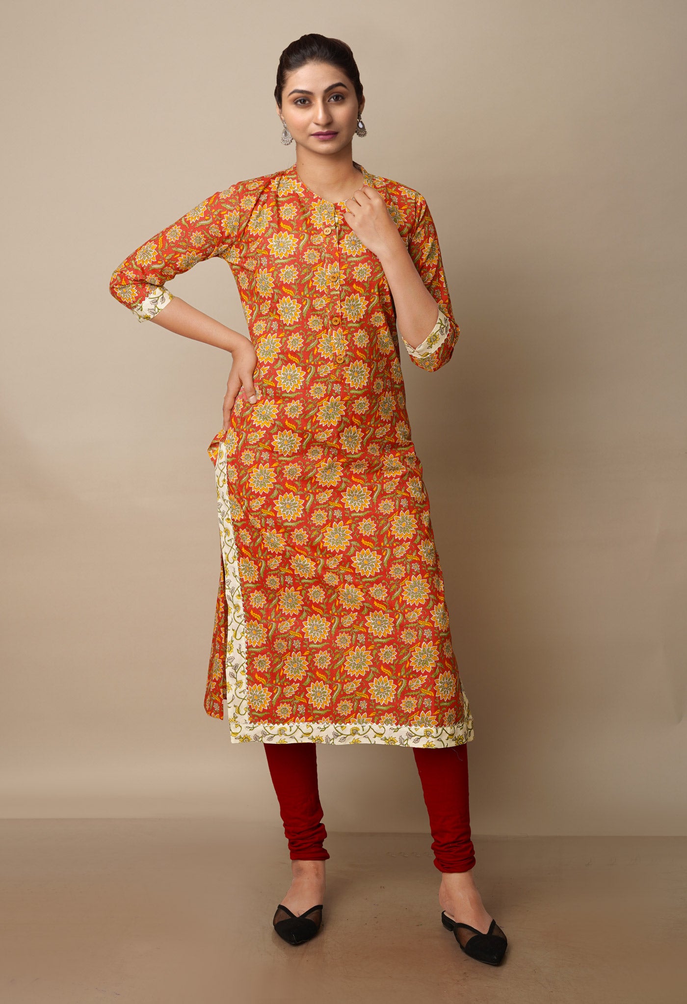 Red Pure Ajrakh Floral Cotton Kurta-PKK1908