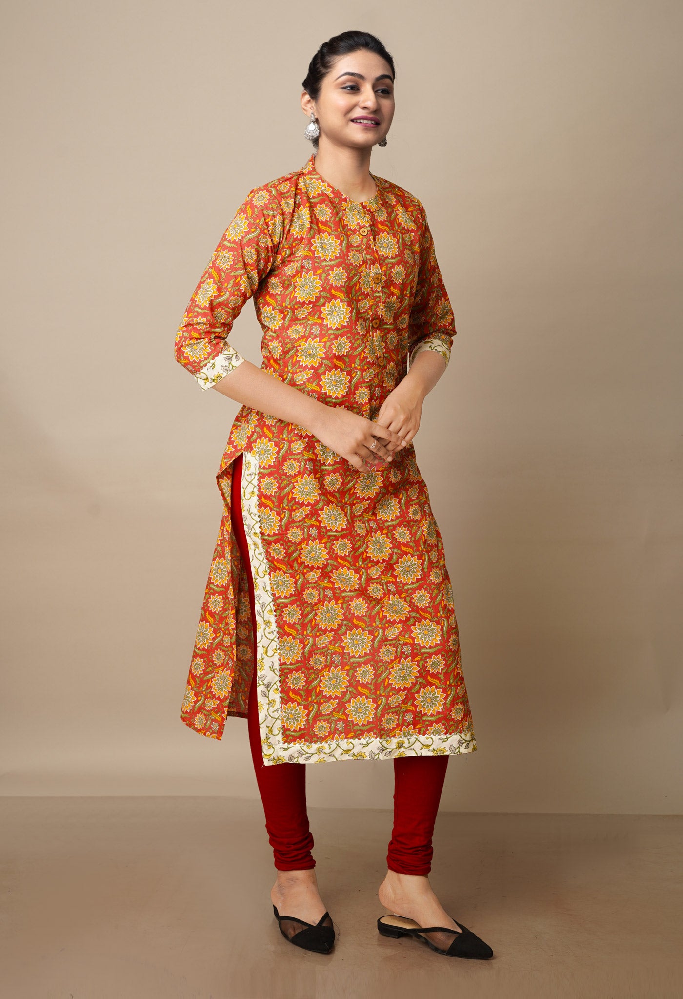 Red Pure Ajrakh Floral Cotton Kurta-PKK1908