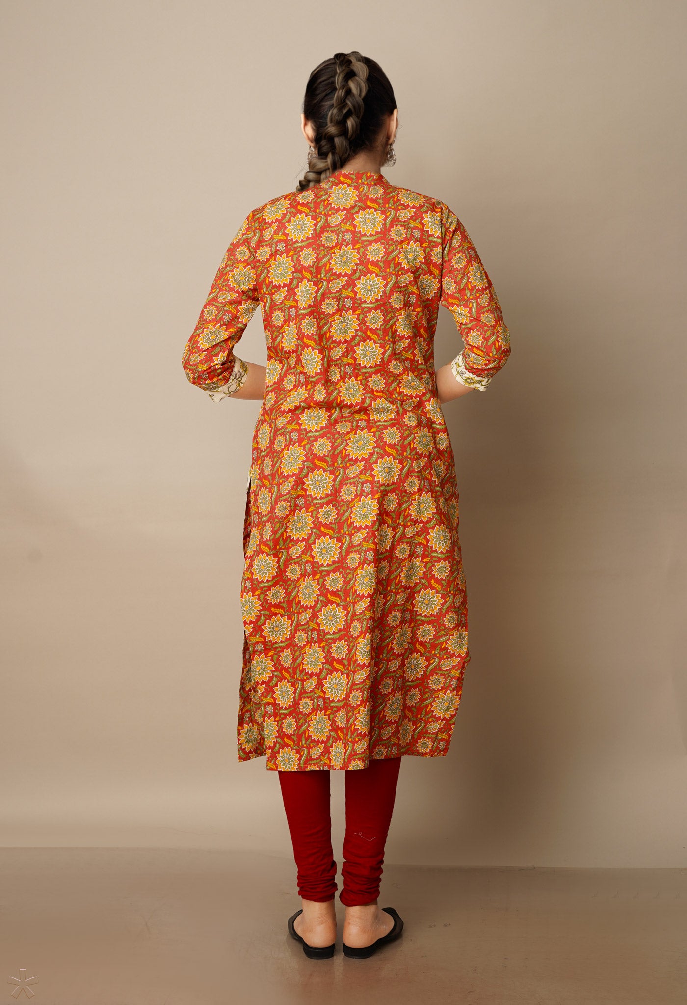 Red Pure Ajrakh Floral Cotton Kurta-PKK1908