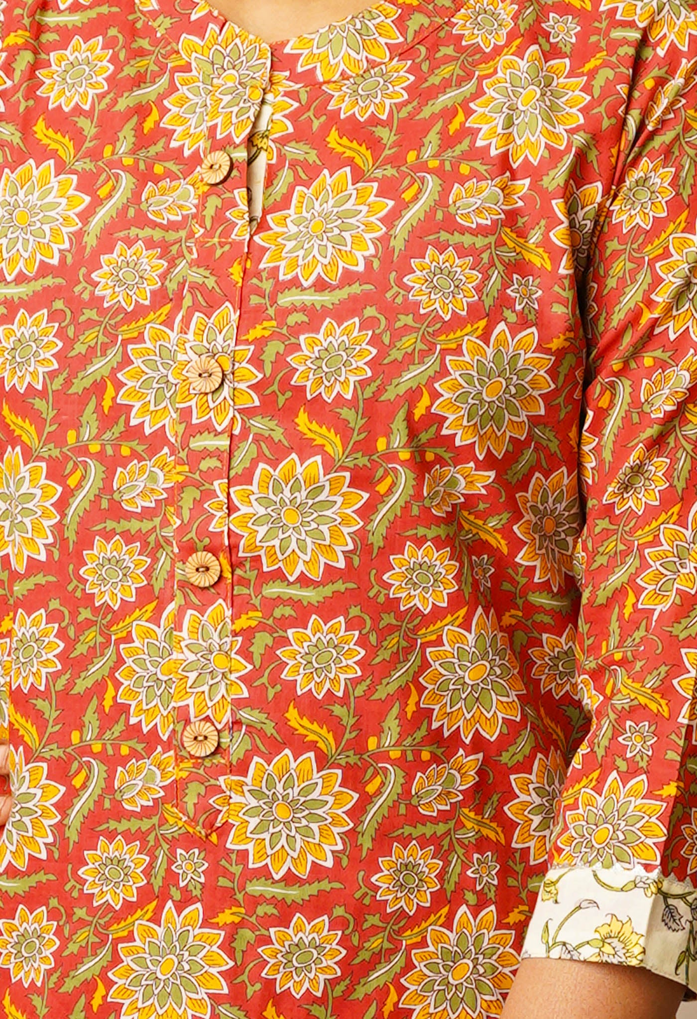 Red Pure Ajrakh Floral Cotton Kurta-PKK1908