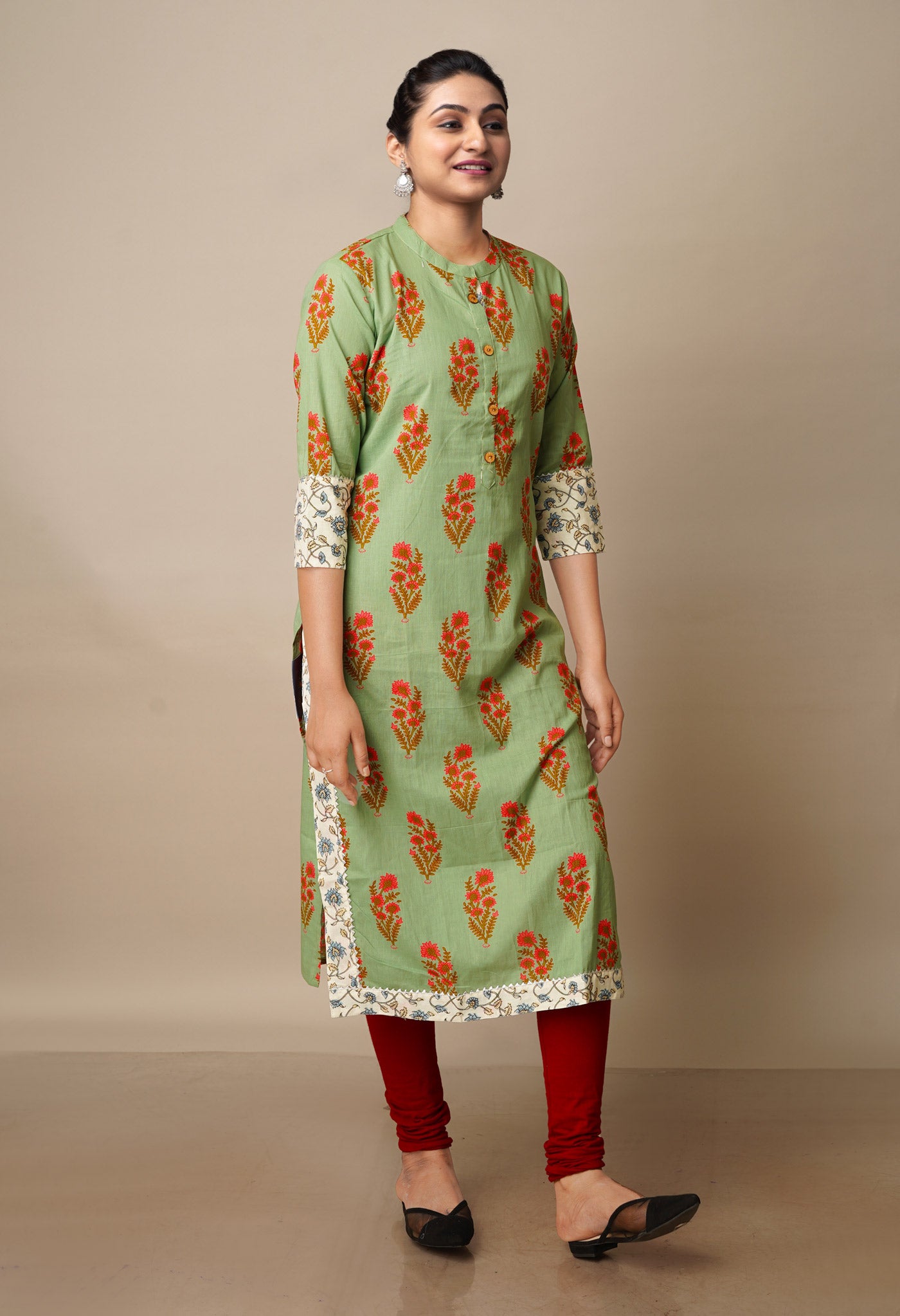 Fern Green Pure Bagru Floral Cotton Kurta-PKK1910