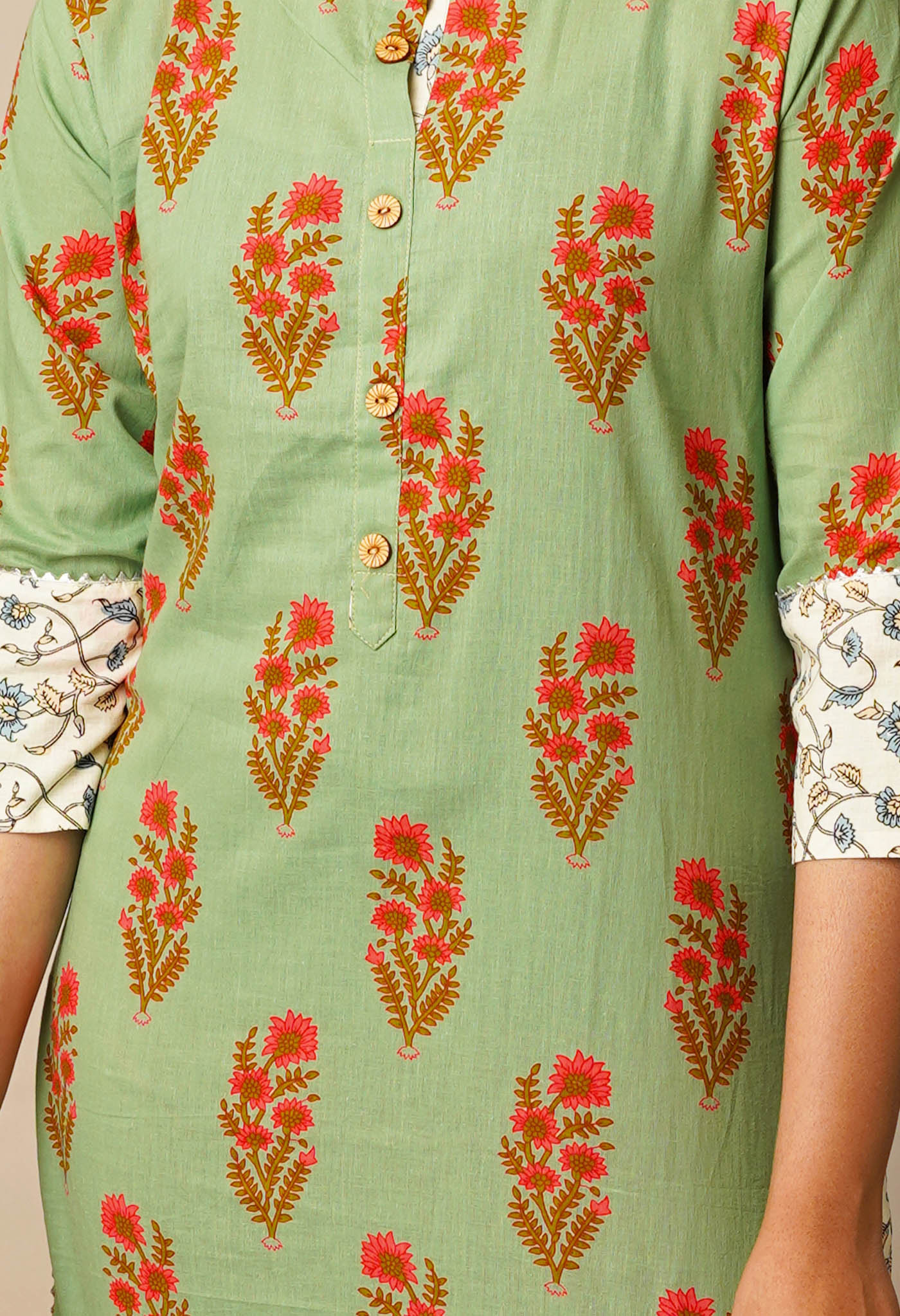 Fern Green Pure Bagru Floral Cotton Kurta-PKK1910