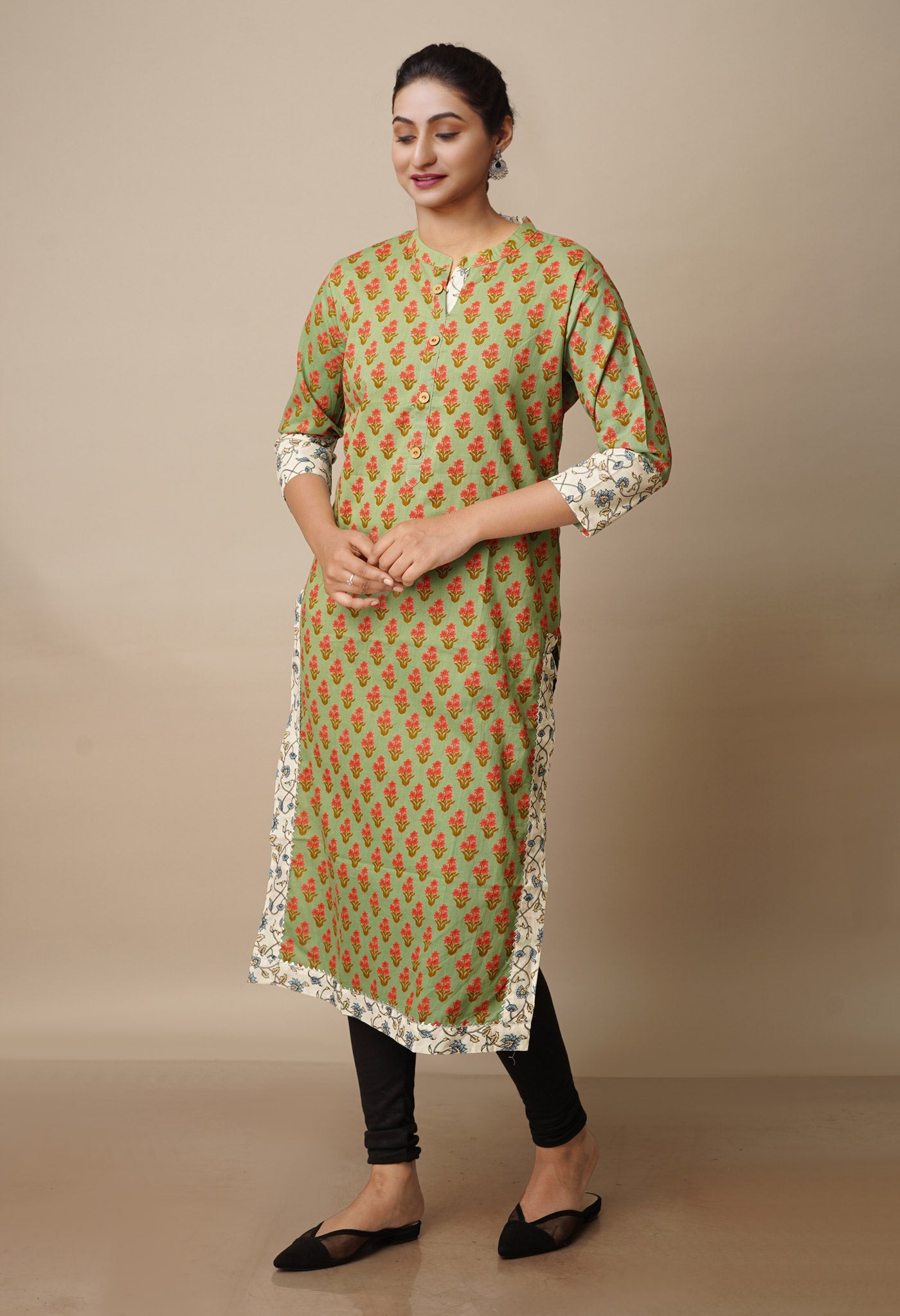 Fern Green Pure Bagru Floral Cotton Kurta-PKK1912