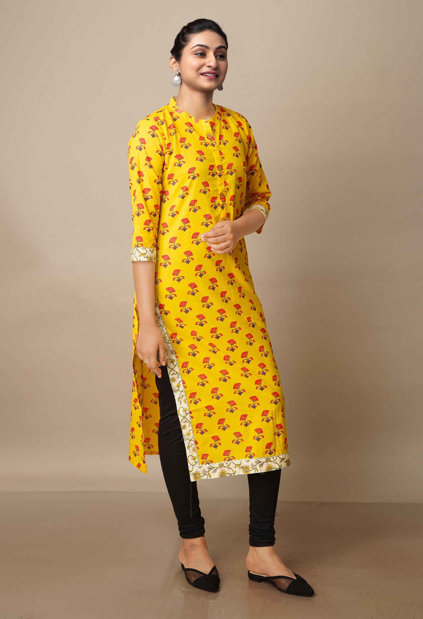 Yellow Pure Bagru Floral Cotton Kurta-PKK1914