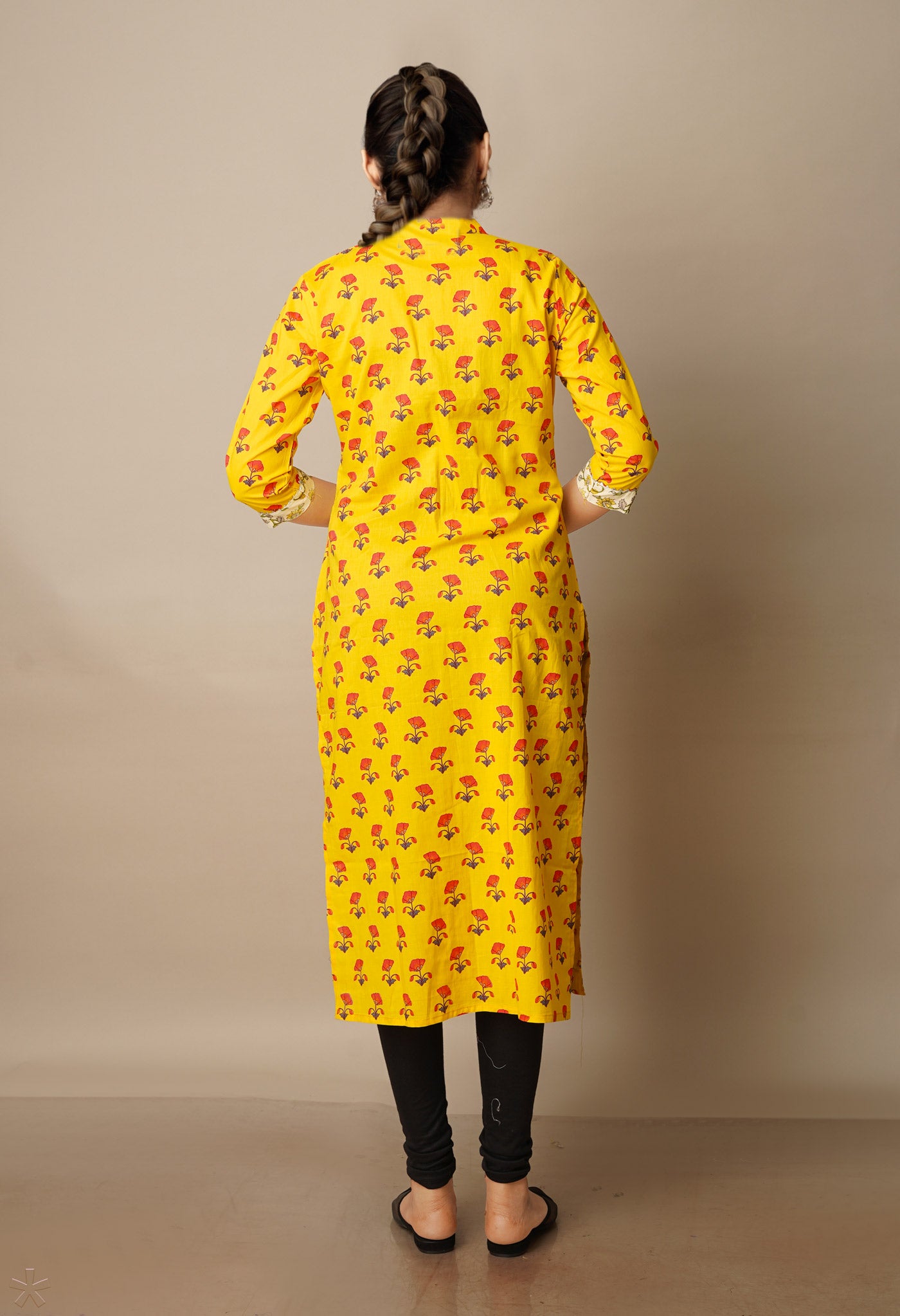 Yellow Pure Bagru Floral Cotton Kurta-PKK1914