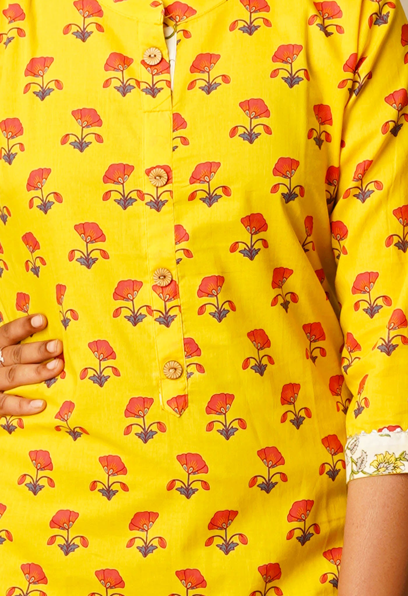 Yellow Pure Bagru Floral Cotton Kurta-PKK1914