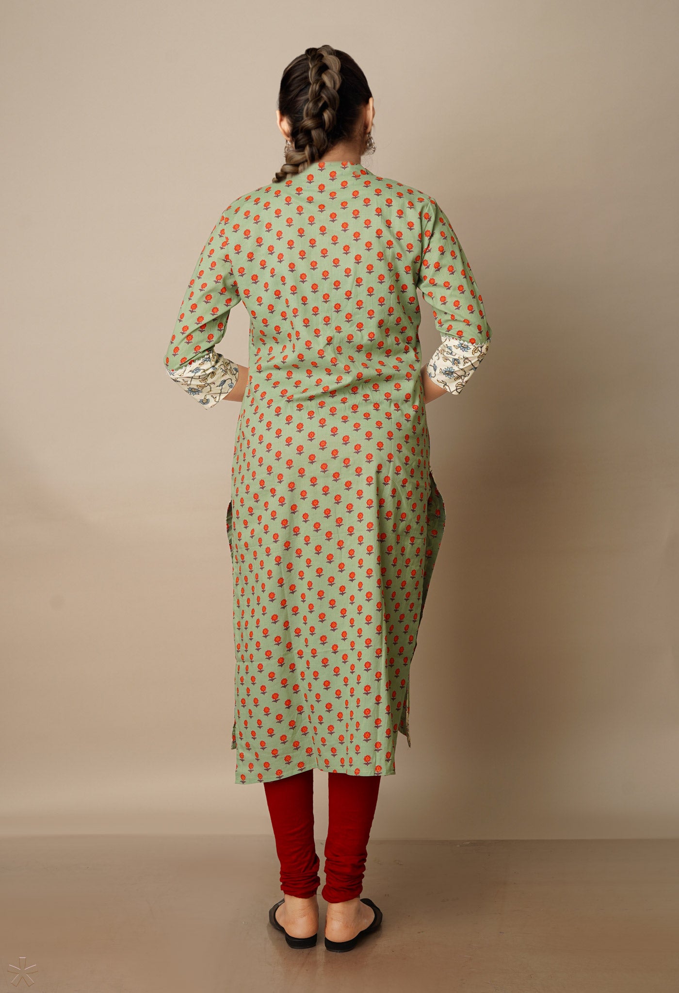 Dark Pastel Green Pure Bagru Floral Cotton Kurta-PKK1915