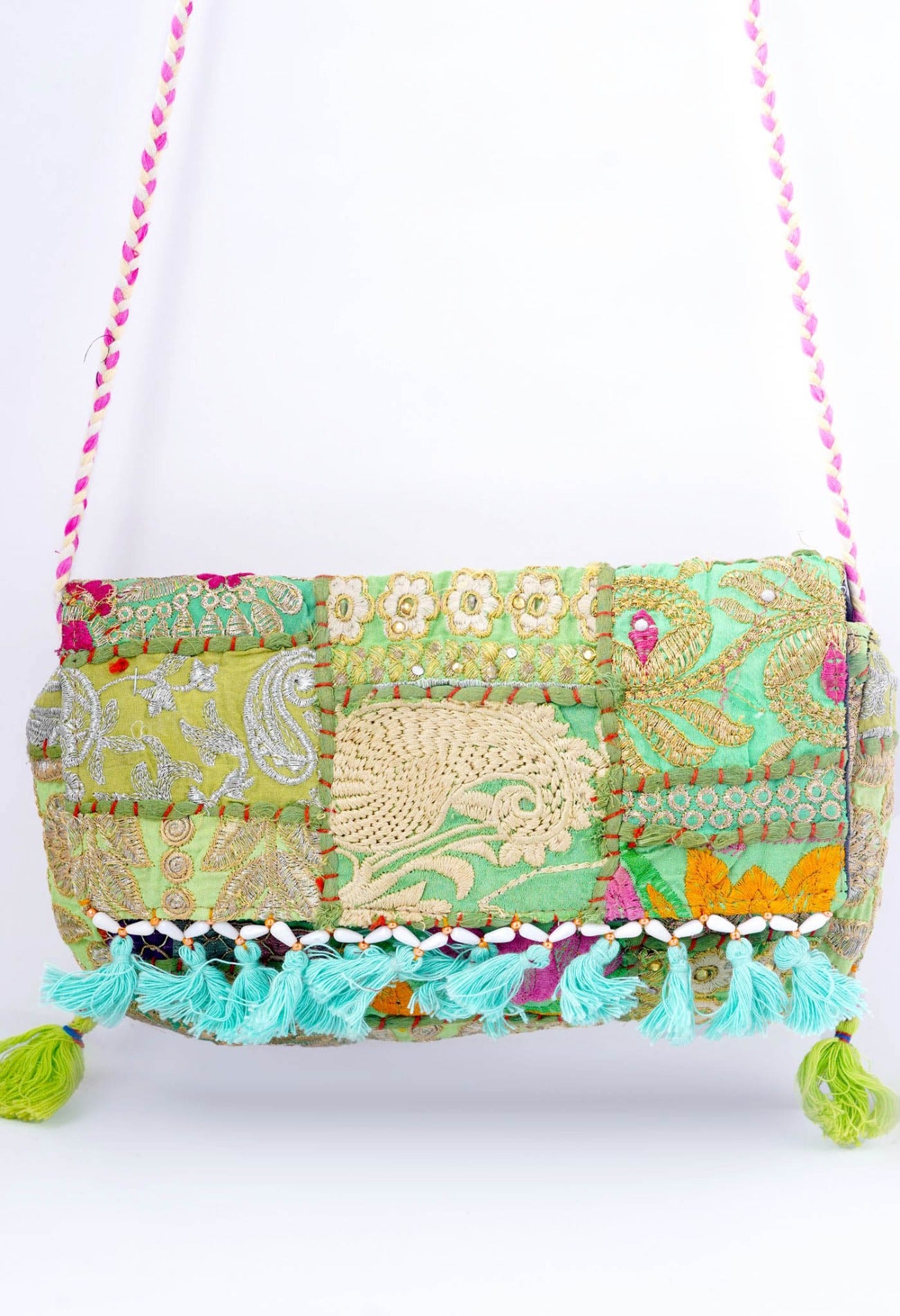 Online Shopping for Green Indian Handicraft Embroidered Hand Bag with Weaving from Rajasthan at Unnatisilks.com India_x000D_
