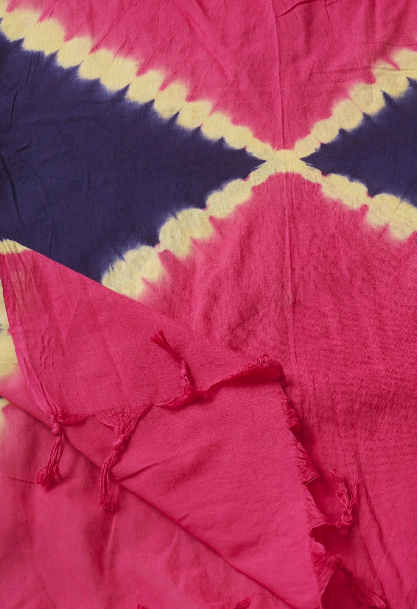 Pink-Navy Blue Pure Tie- Dye Shibori Cotton Dupatta-UDS3653