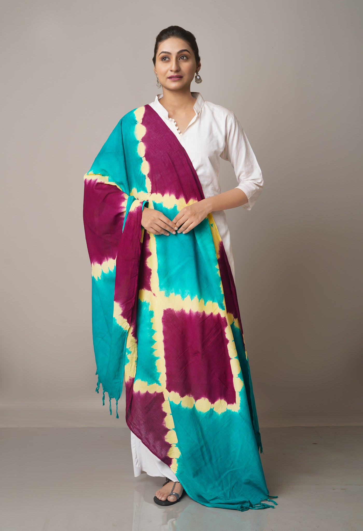 Multi Pure Tie- Dye Shibori Cotton Dupatta-UDS3664