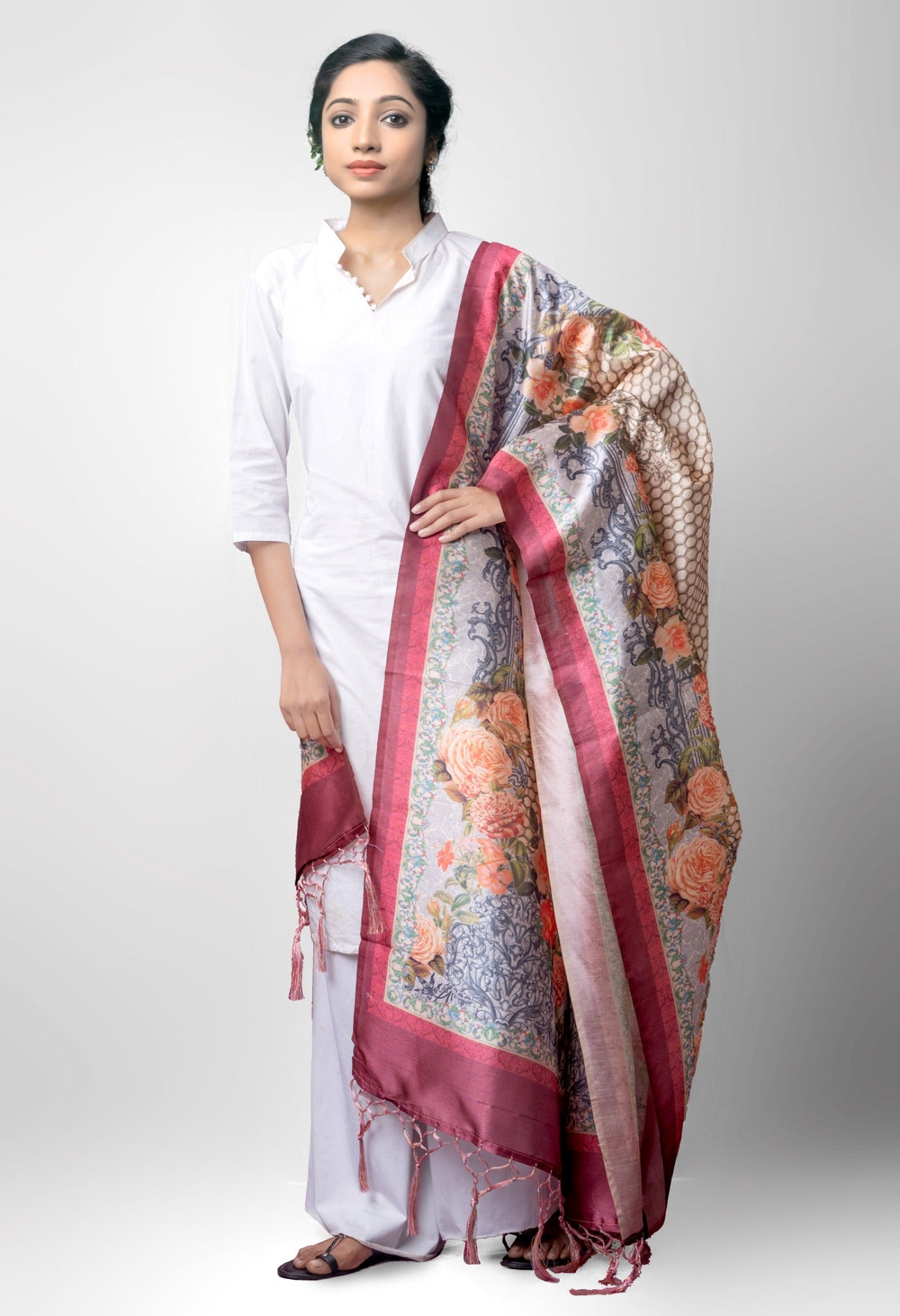 Online Shopping for Beige Digital Printed Art Silk Dupatta with Digital Prints from Rajasthan at Unnatisilks.comIndia