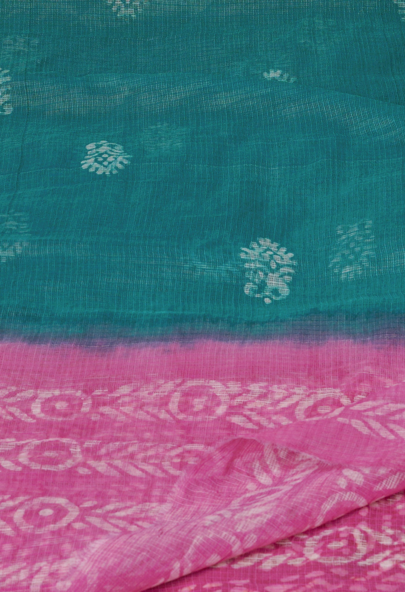 Green-Pink Pure Wax Batik Kota Cotton Dupatta-UDS3819