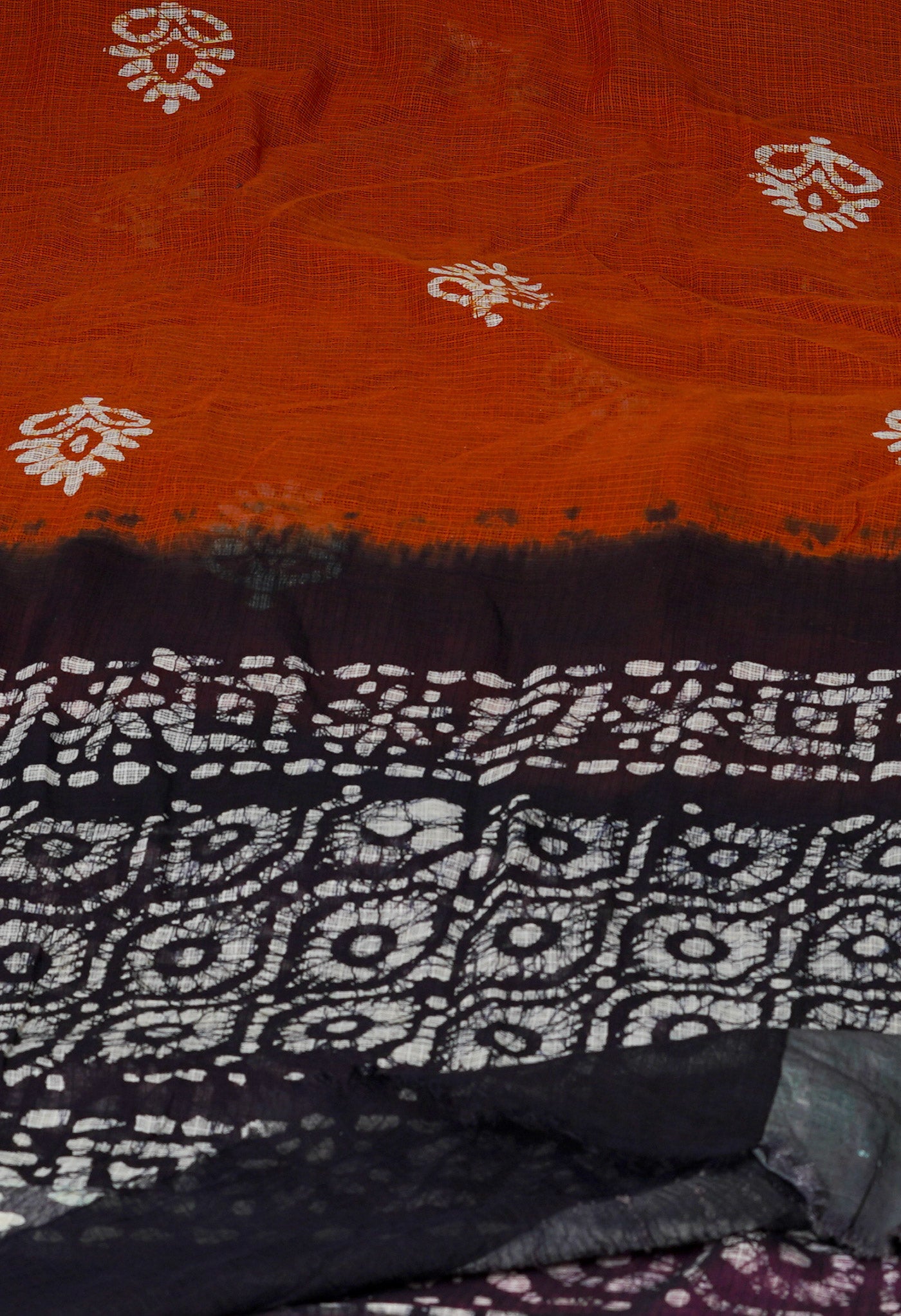 Brown-Black Pure Wax Batik Kota Cotton Dupatta-UDS3827