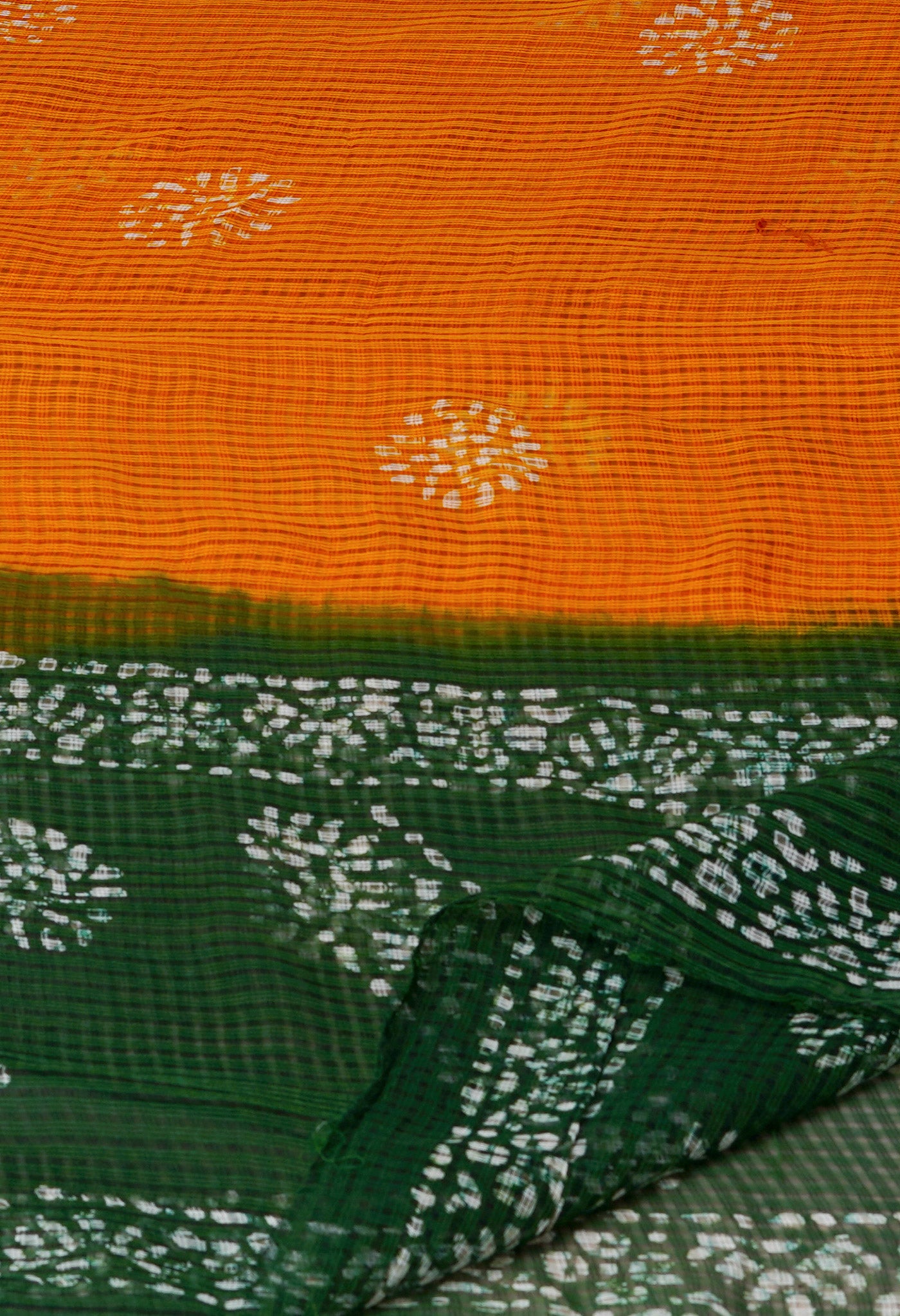 Mustard Yellow-Green Pure Wax Batik with Fancy Checks Kota Cotton Dupatta-UDS3833