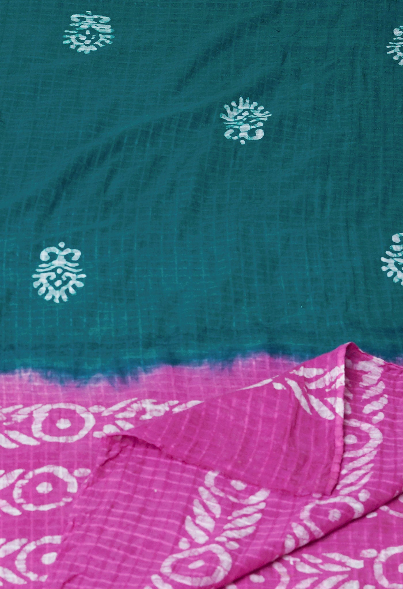 Green-Pink Pure Batik Kota Cotton Dupatta-UDS3863