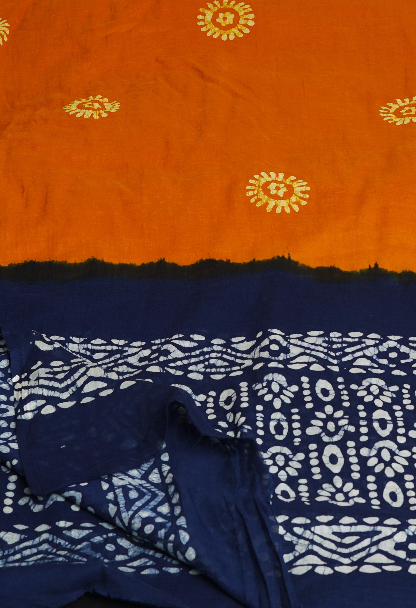 Mustard Yellow-Blue Pure Batik Cotton Dupatta-UDS3924