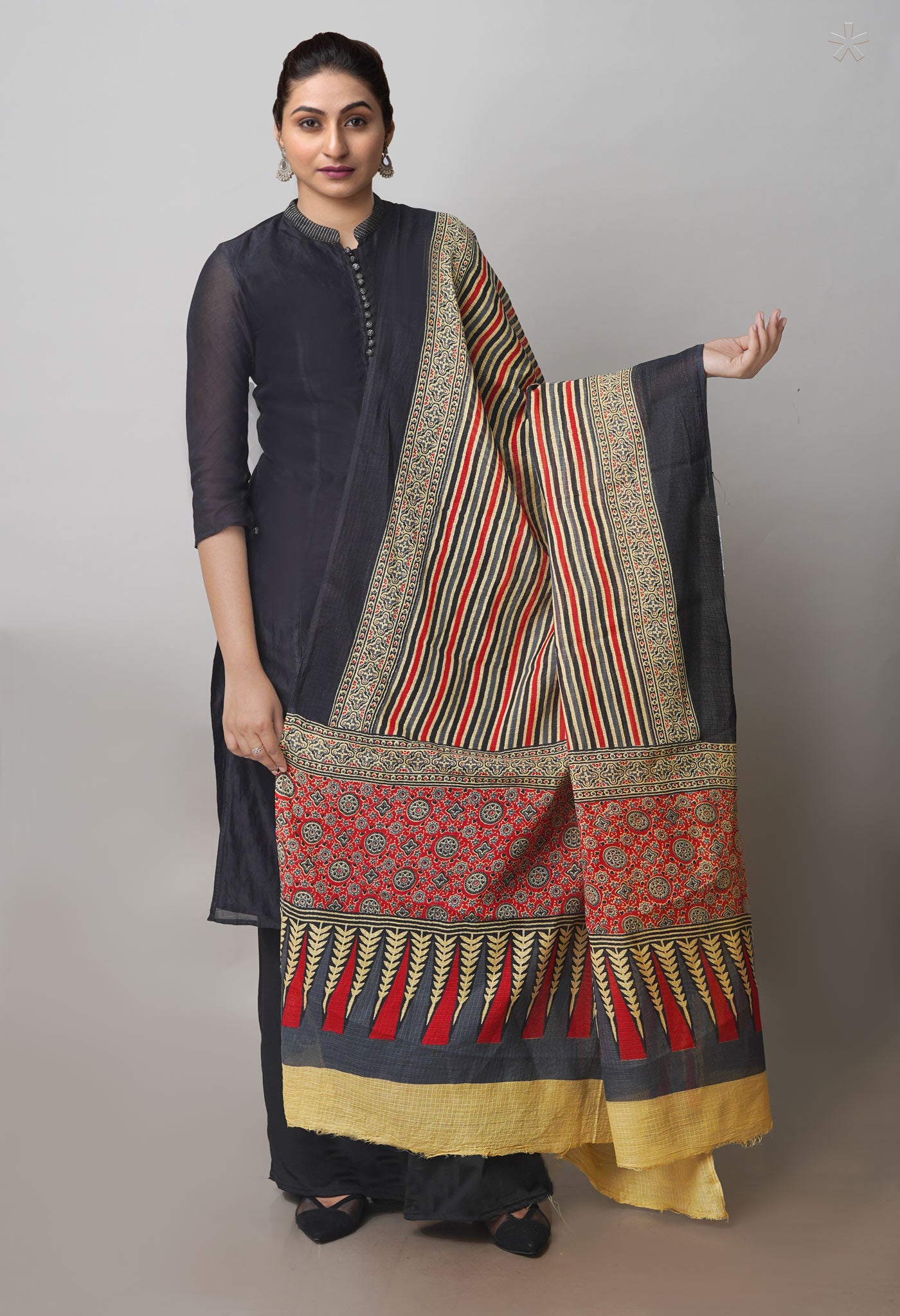 Multi Pure Superfine Ajrakh Mulmul Cotton Dupatta-UDS4158