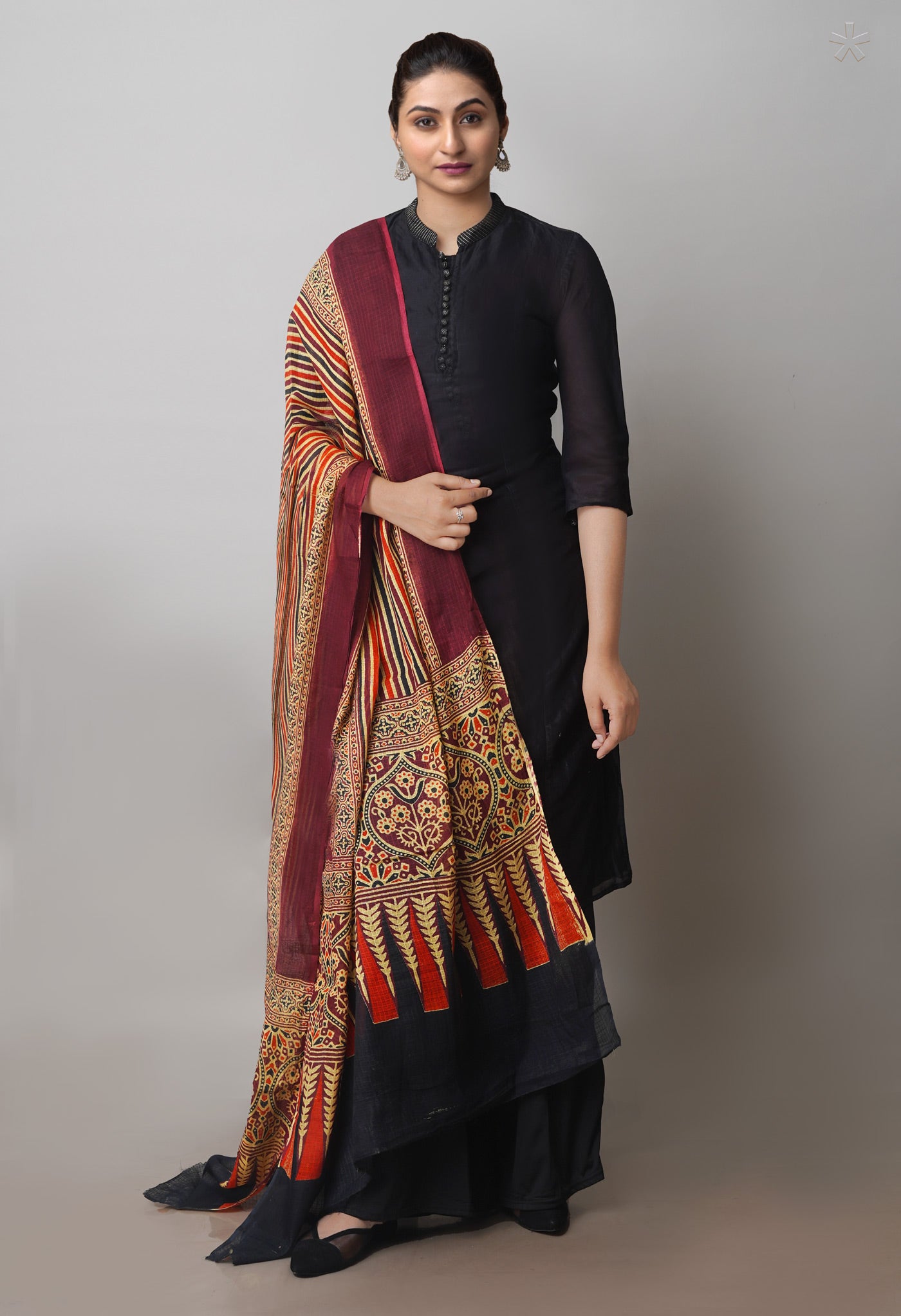 Multi Pure Superfine Ajrakh Mulmul Cotton Dupatta-UDS4159