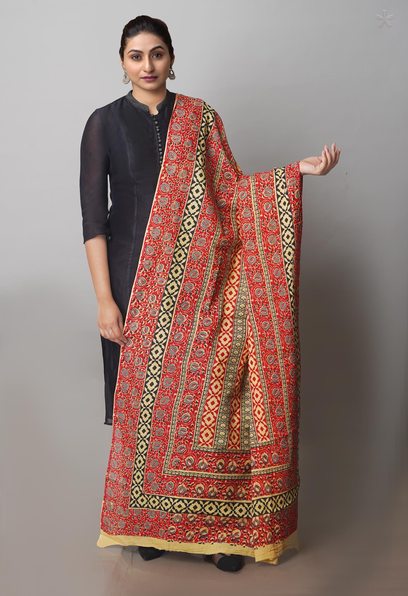 Multi Pure Ajrakh Mulmul Cotton Dupatta-UDS4166
