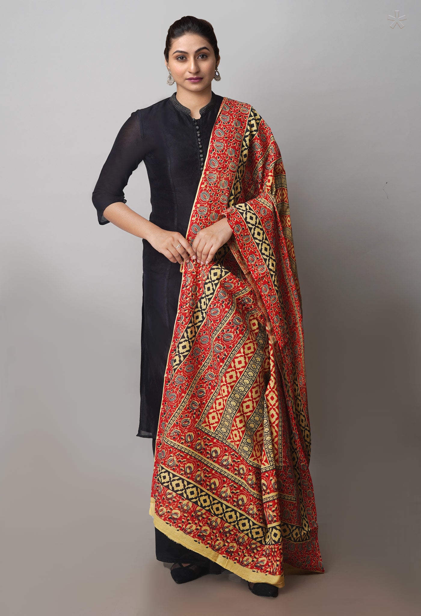 Multi Pure Ajrakh Mulmul Cotton Dupatta-UDS4166