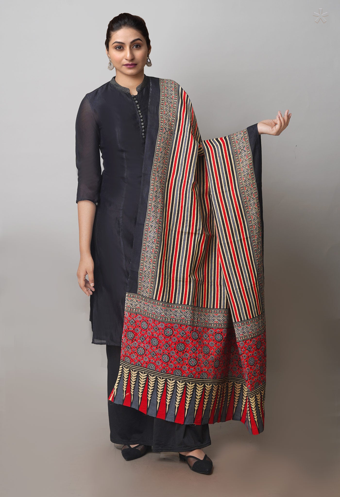 Multi Pure Ajrakh Mulmul Cotton Dupatta-UDS4176