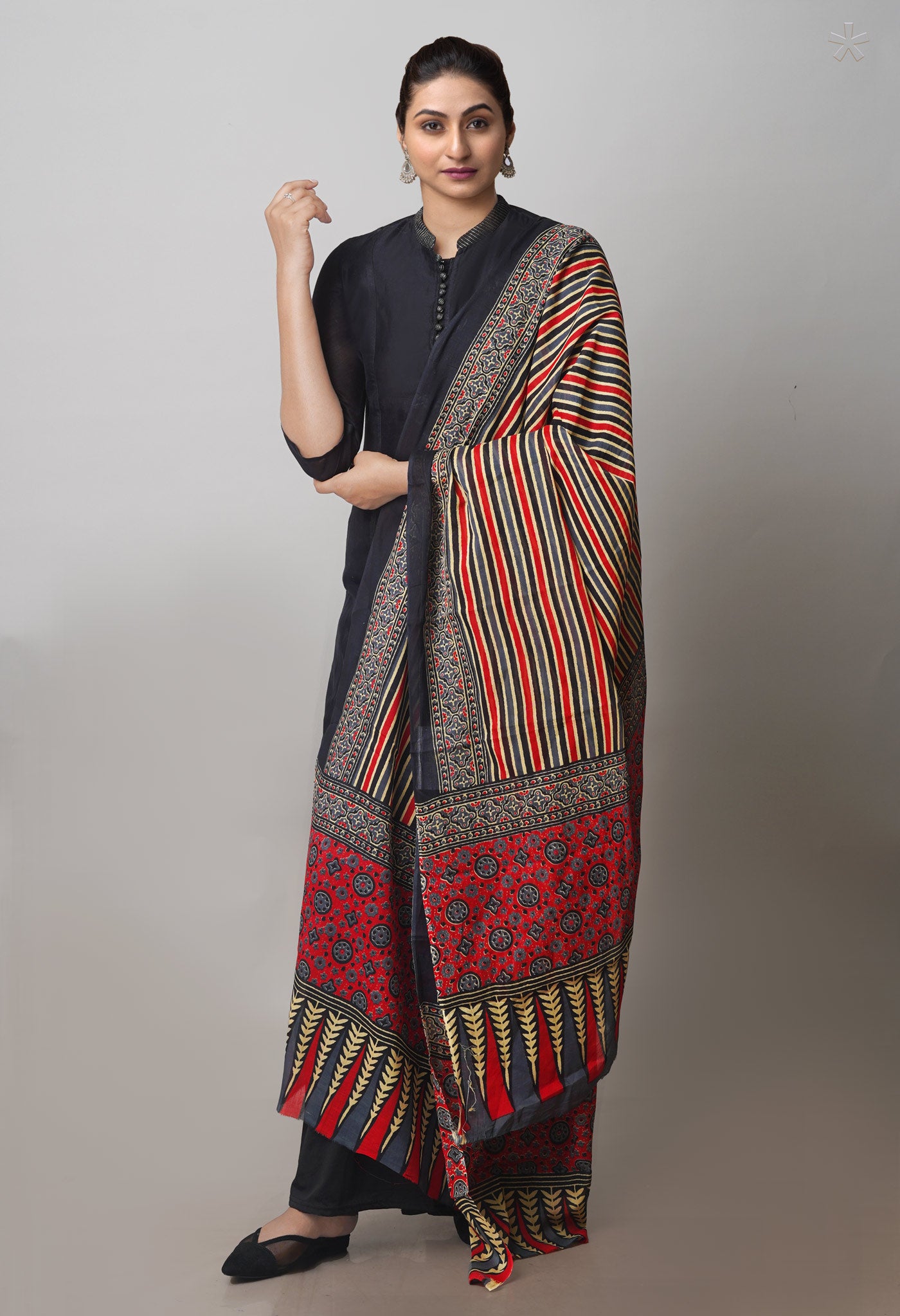 Multi Pure Ajrakh Mulmul Cotton Dupatta-UDS4176